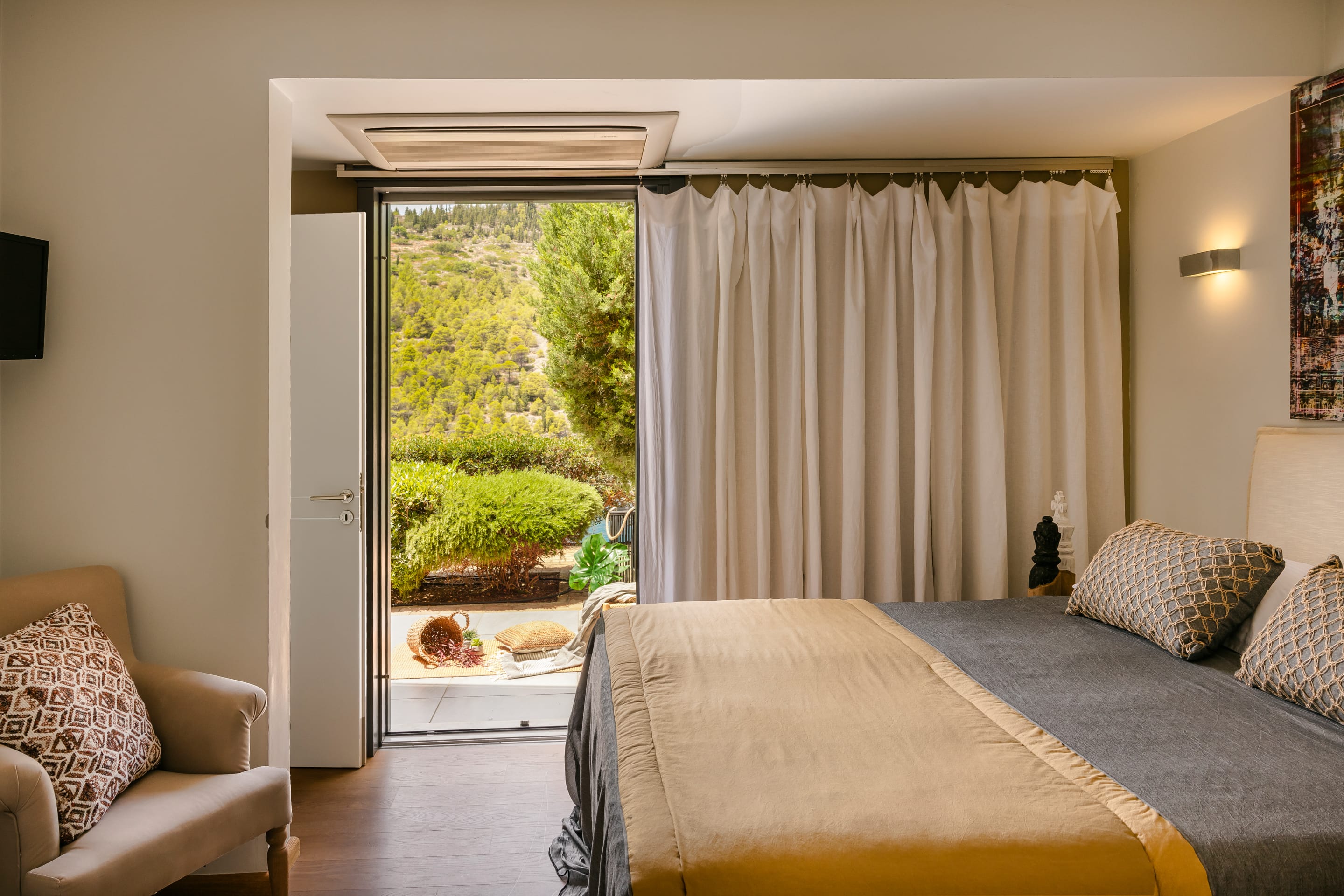 a living room with a large window