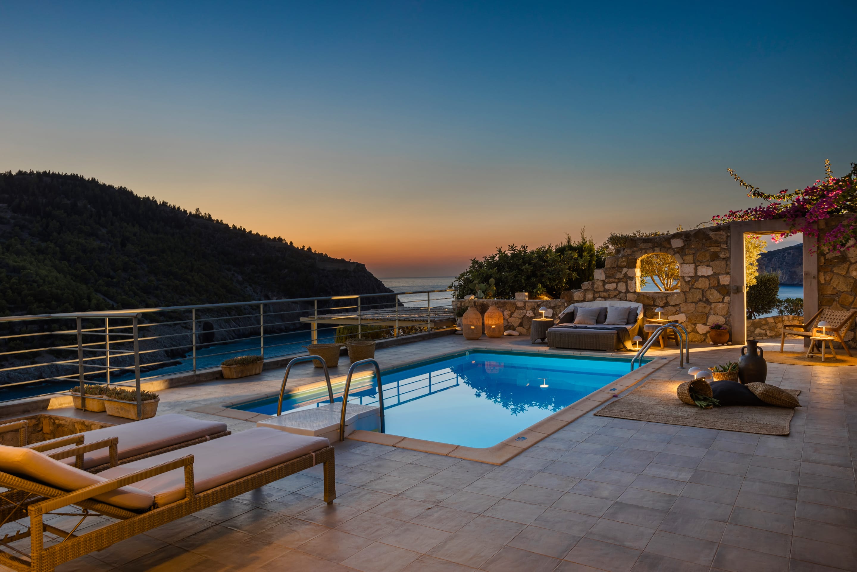 a pool with a car parked on the side of it