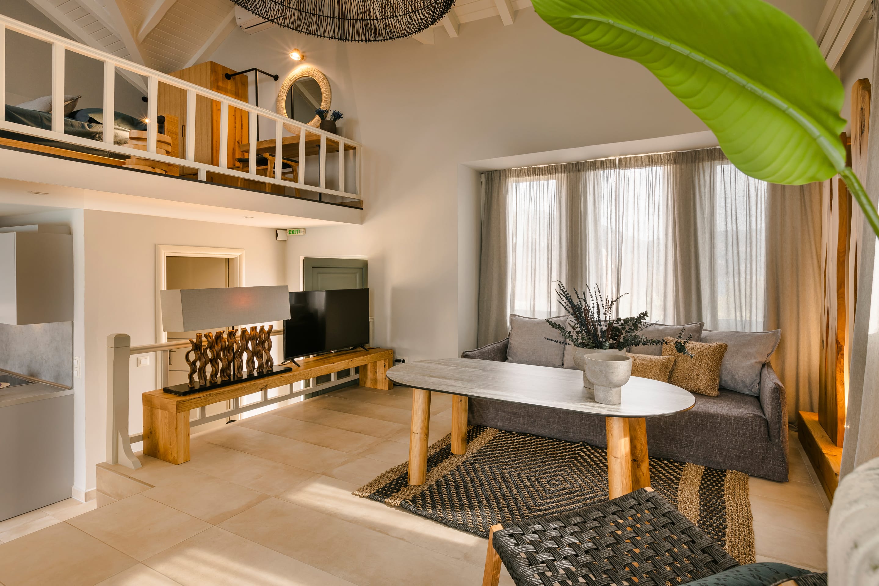 a living room with a fireplace