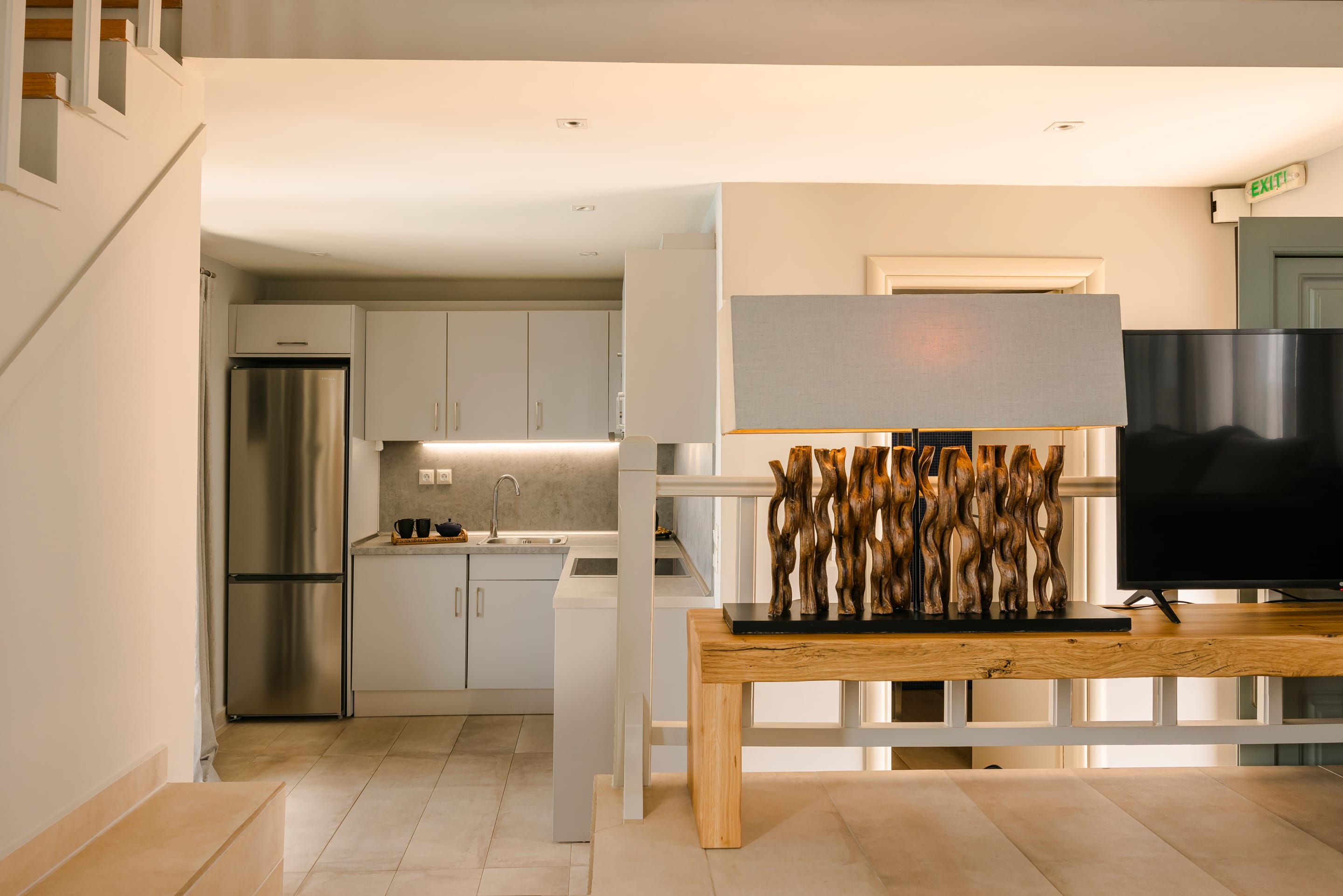 a kitchen with a large island