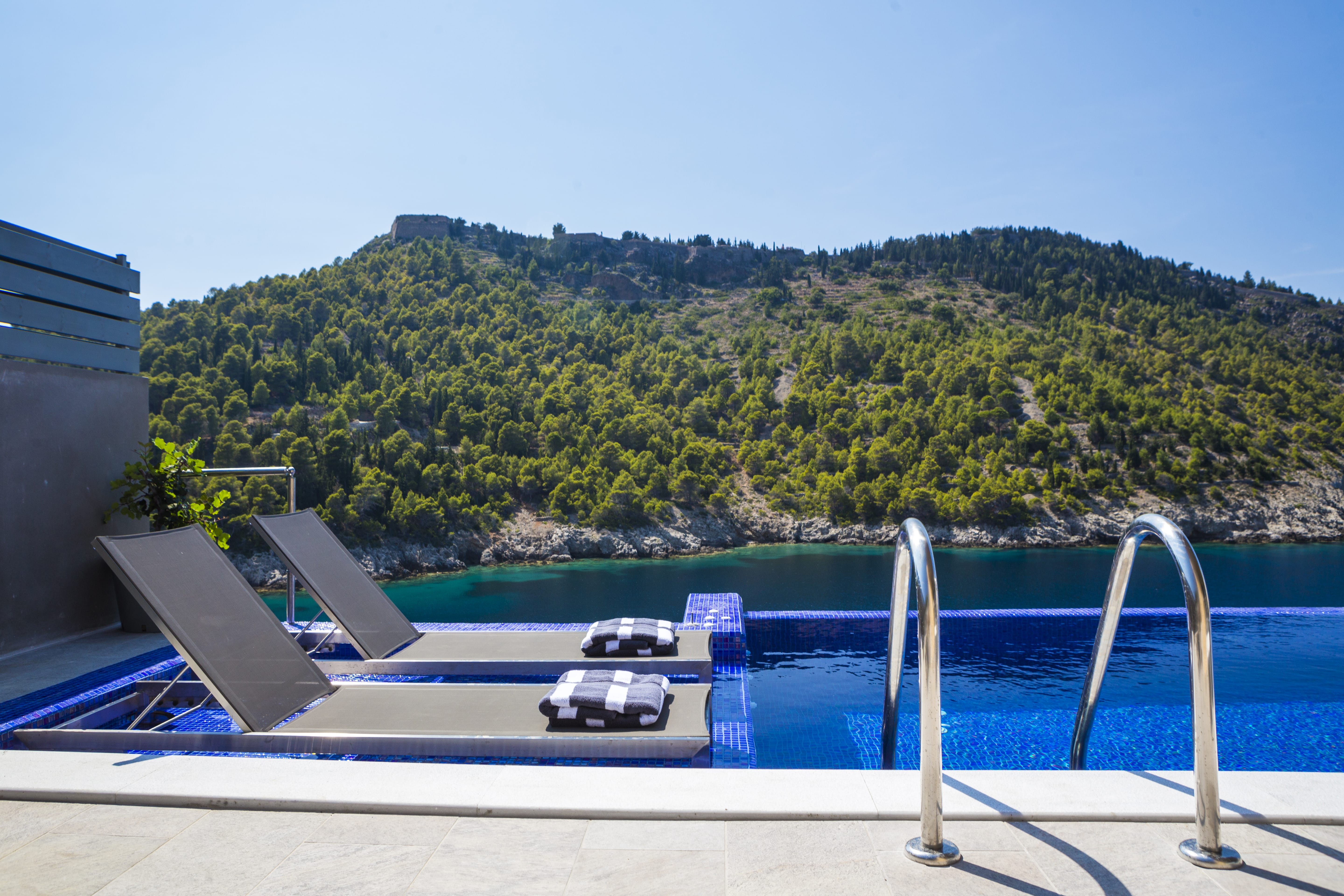 a pool with cars parked in it