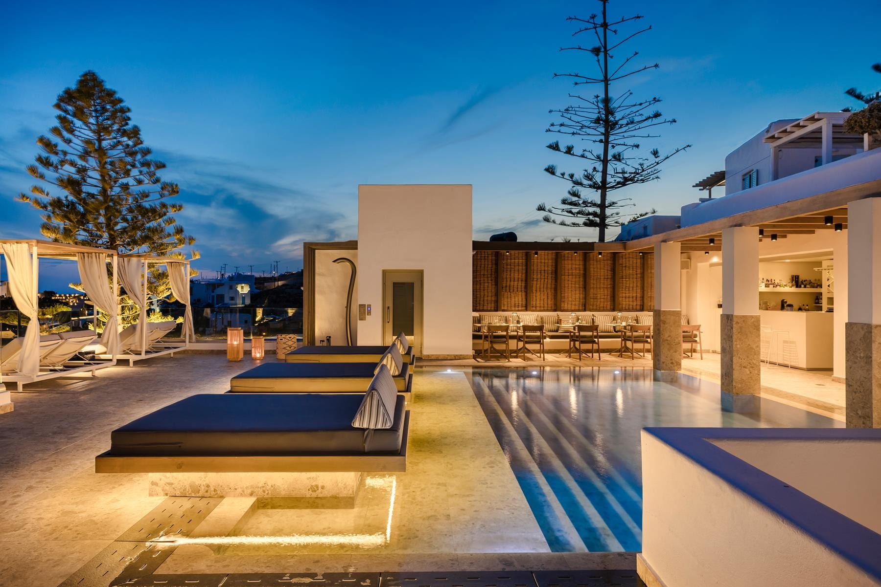 a building with a pool