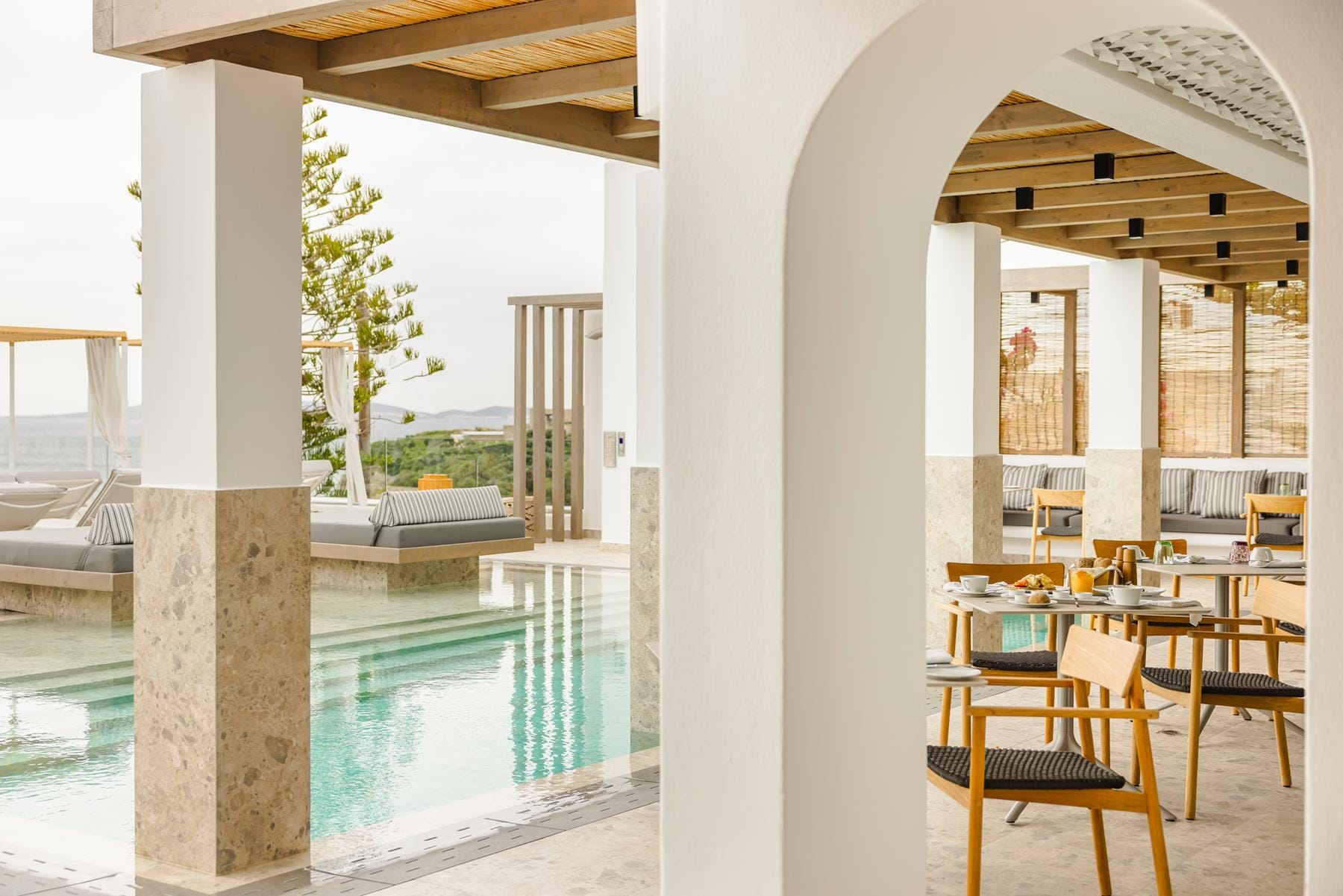 a pool and a building