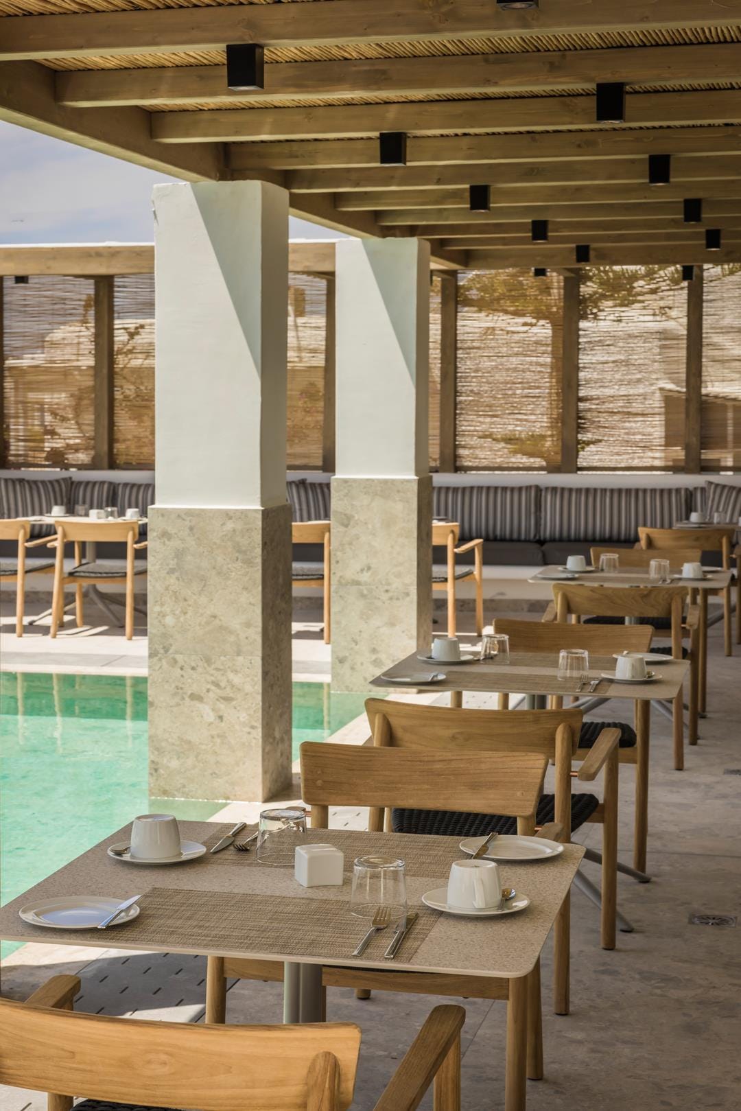 a room with tables and chairs