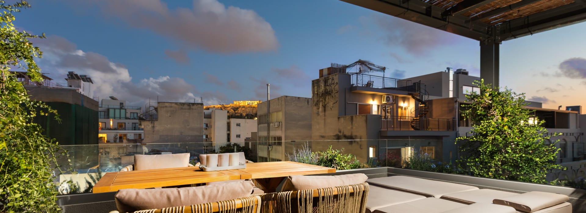 a table and chairs on a deck