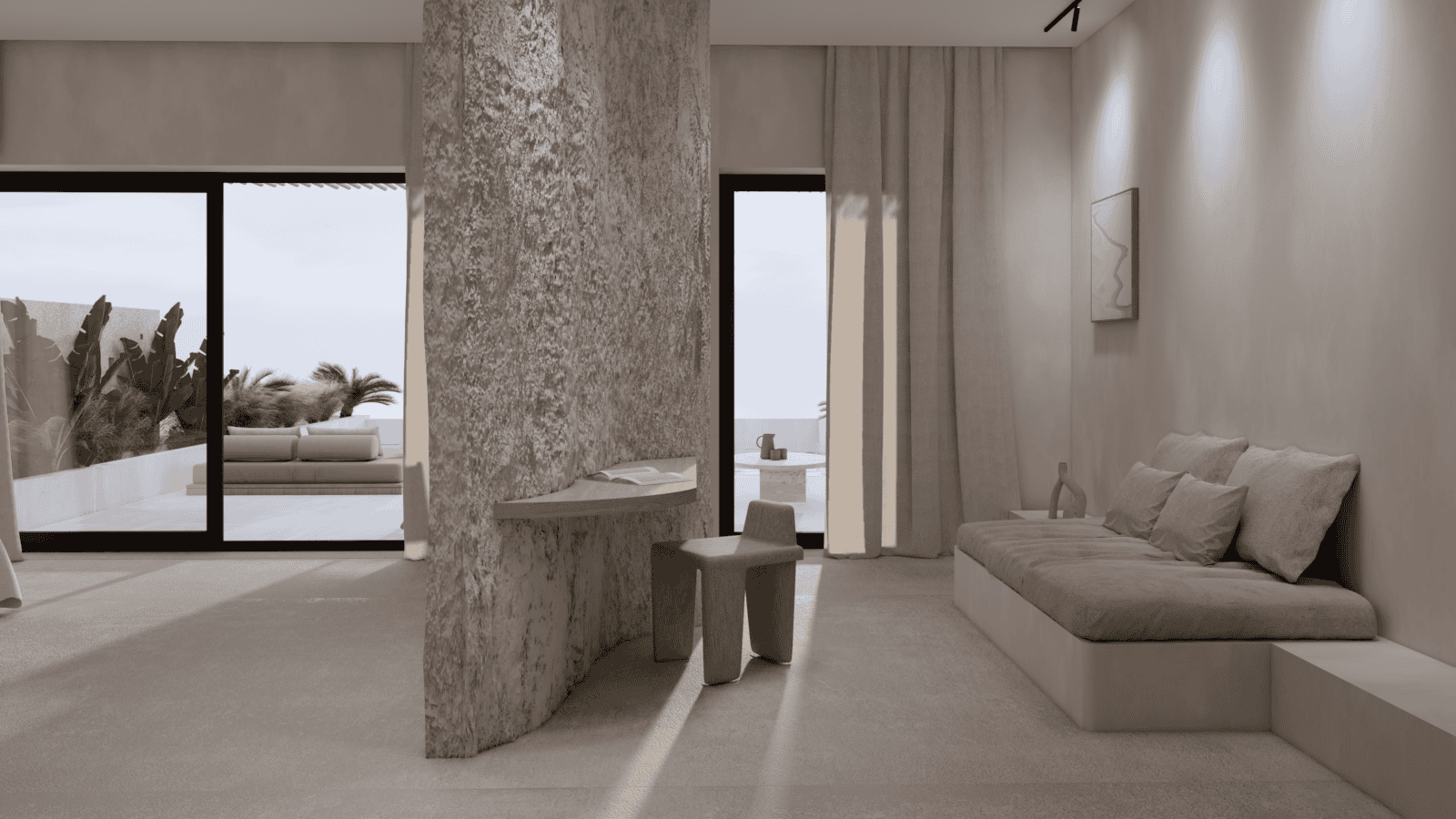 a room with a couch and a table