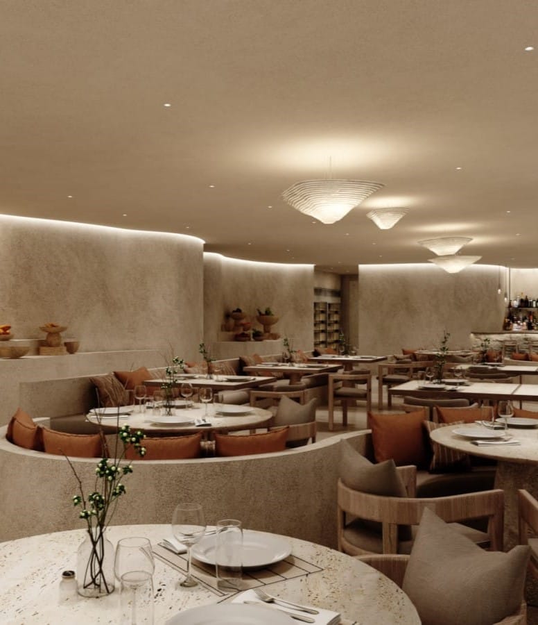 a room with tables and chairs