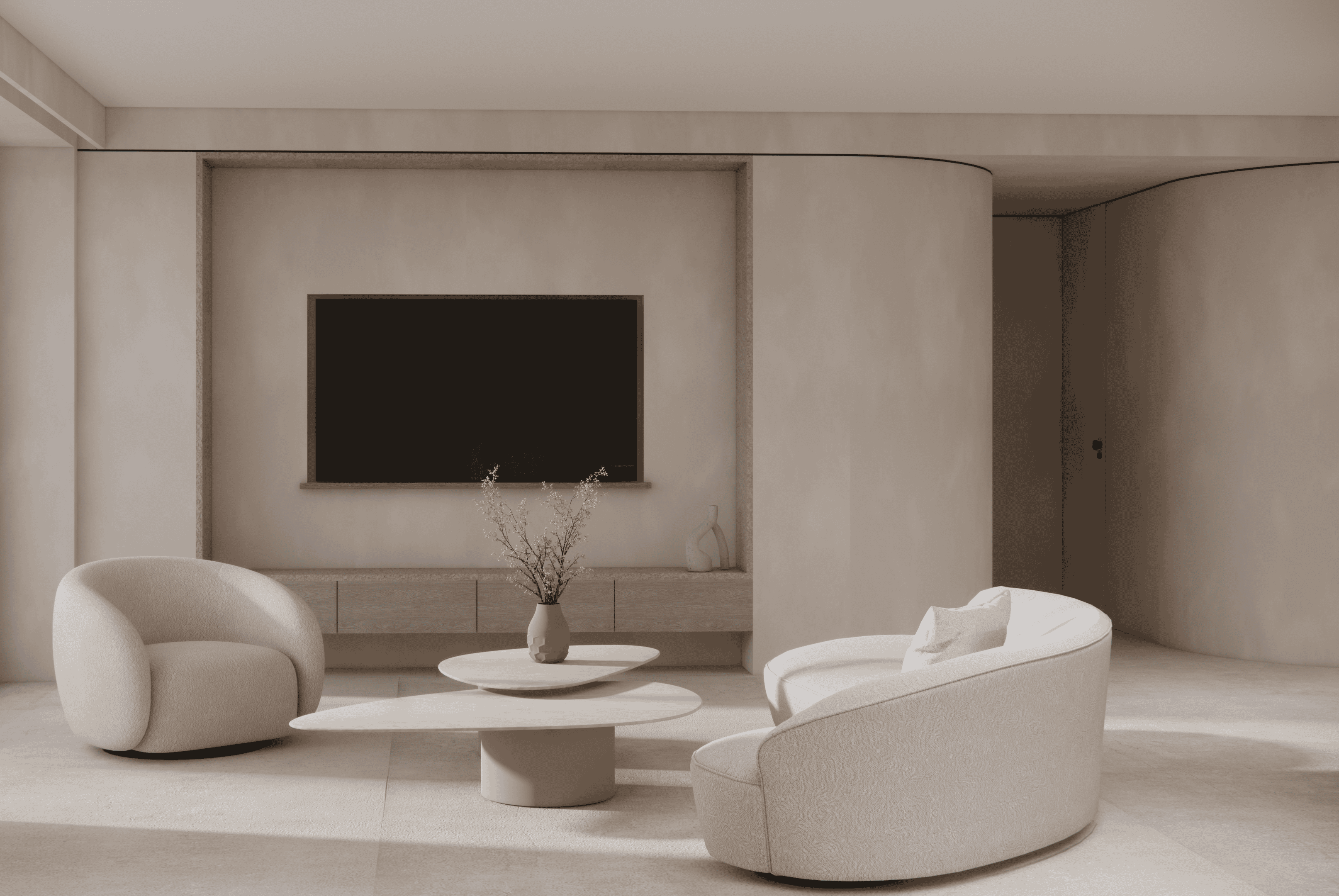 a room with white furniture