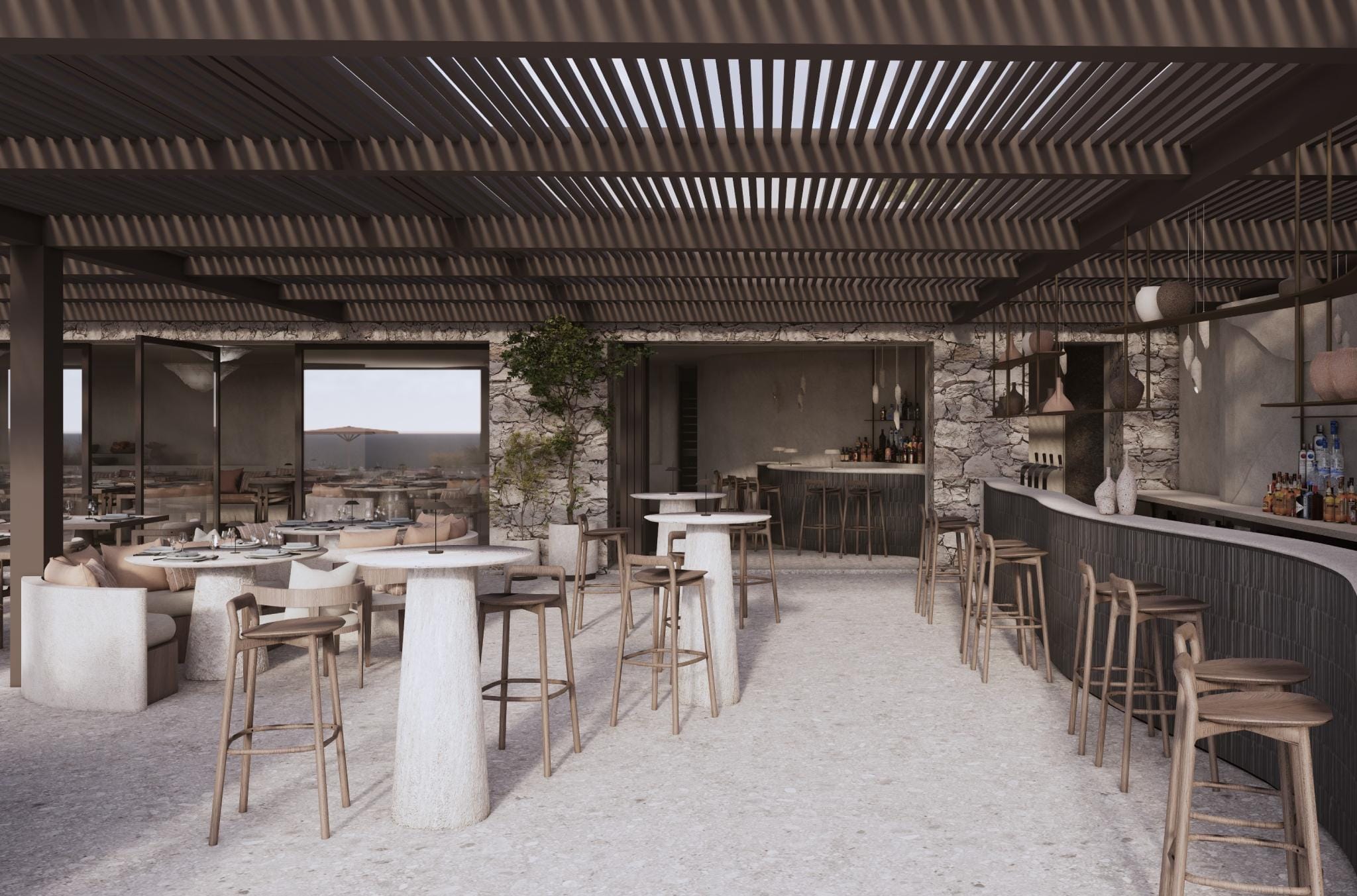 a room with tables and chairs
