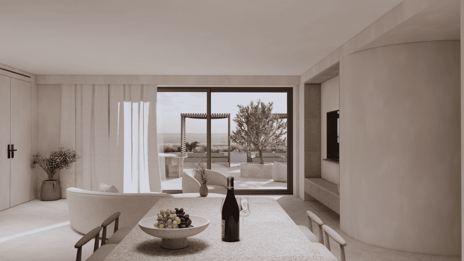 a living room with a large window