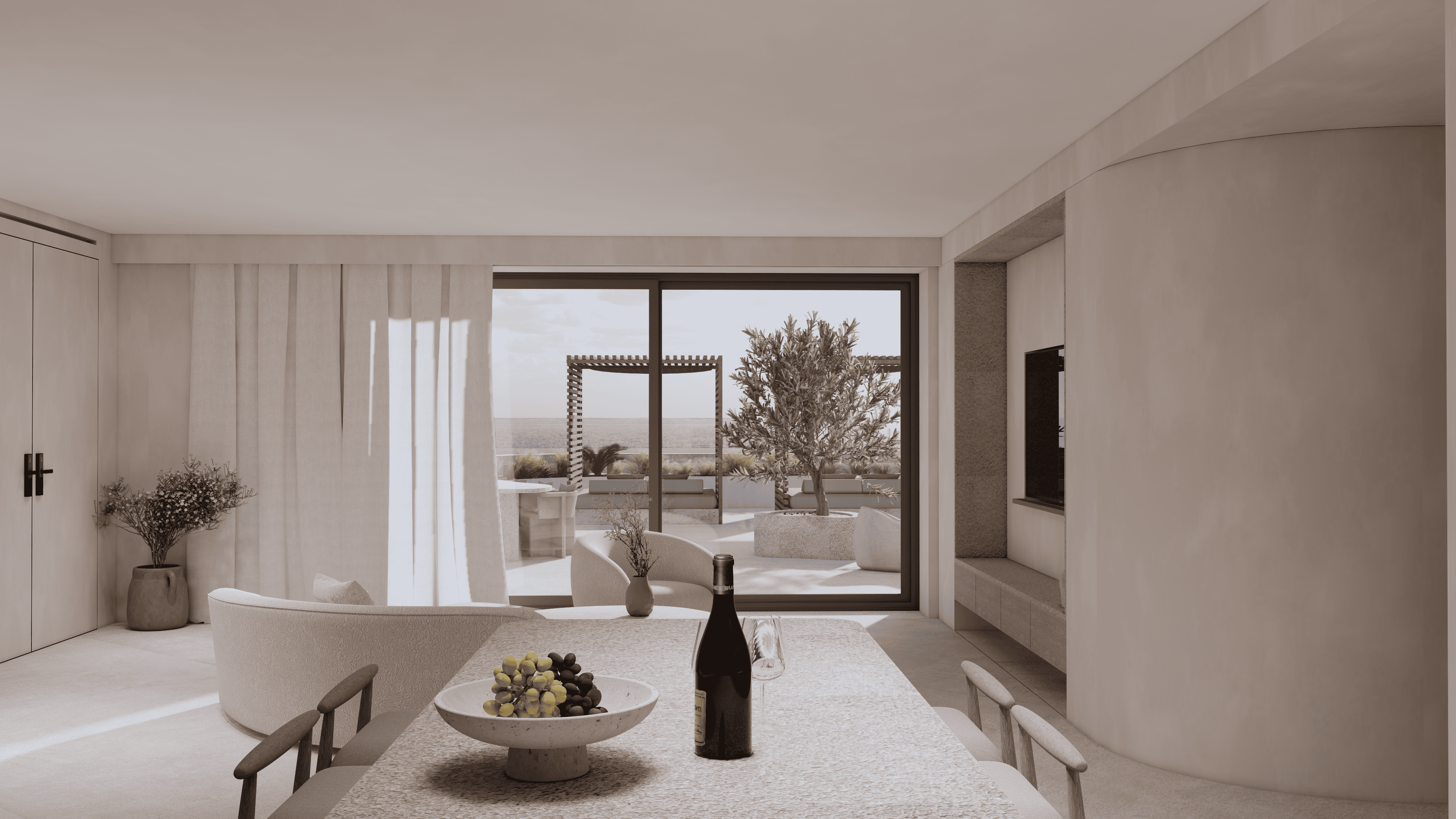 a living room with a large window