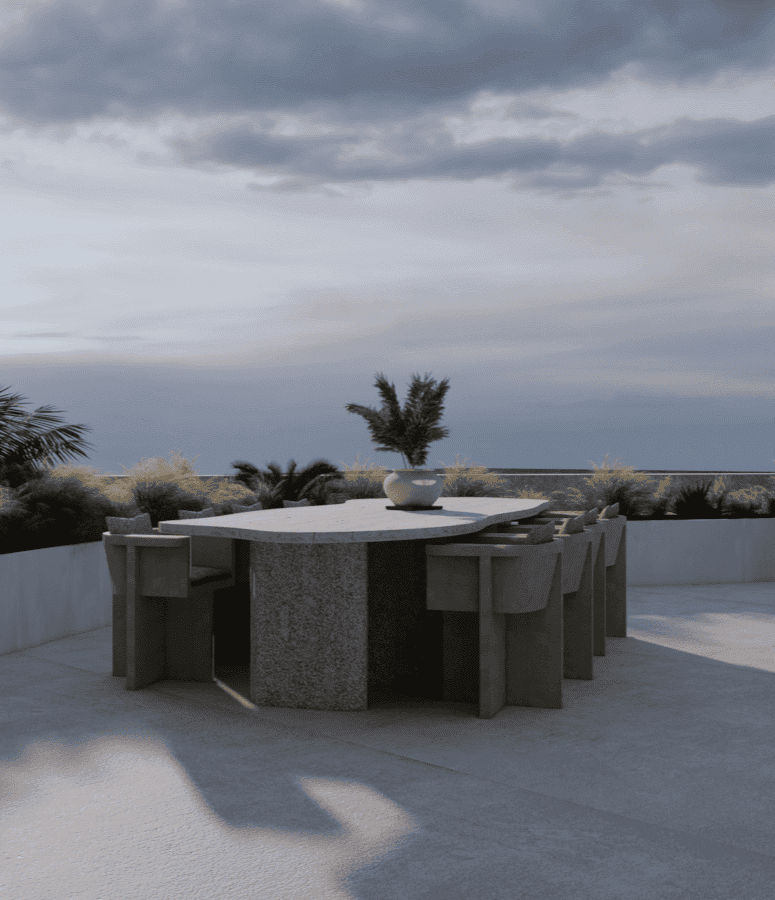 a table with a plant on it