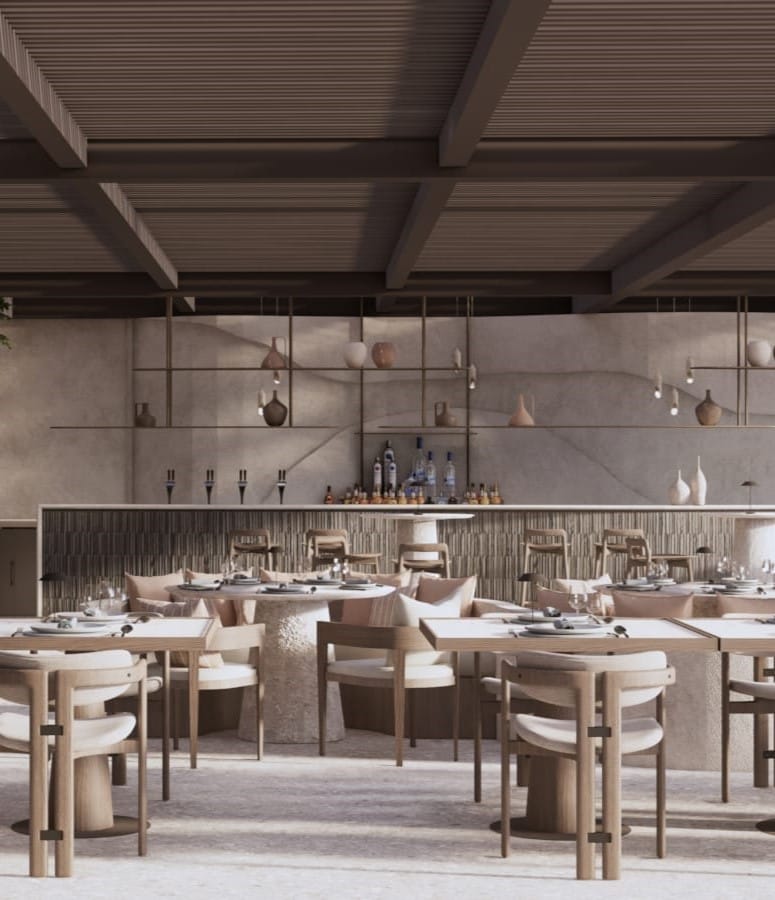 a room with tables and chairs