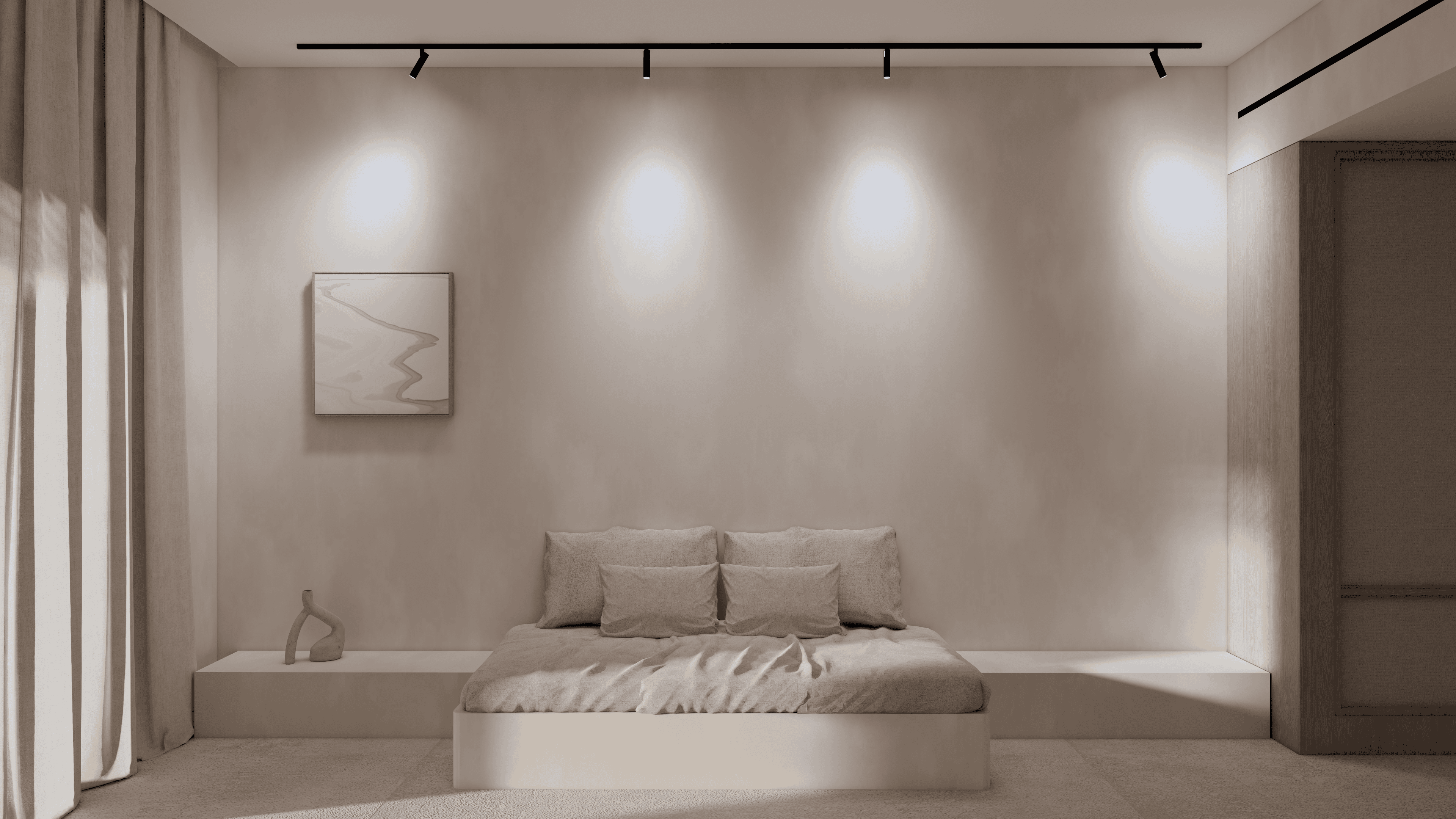 a bed in a room