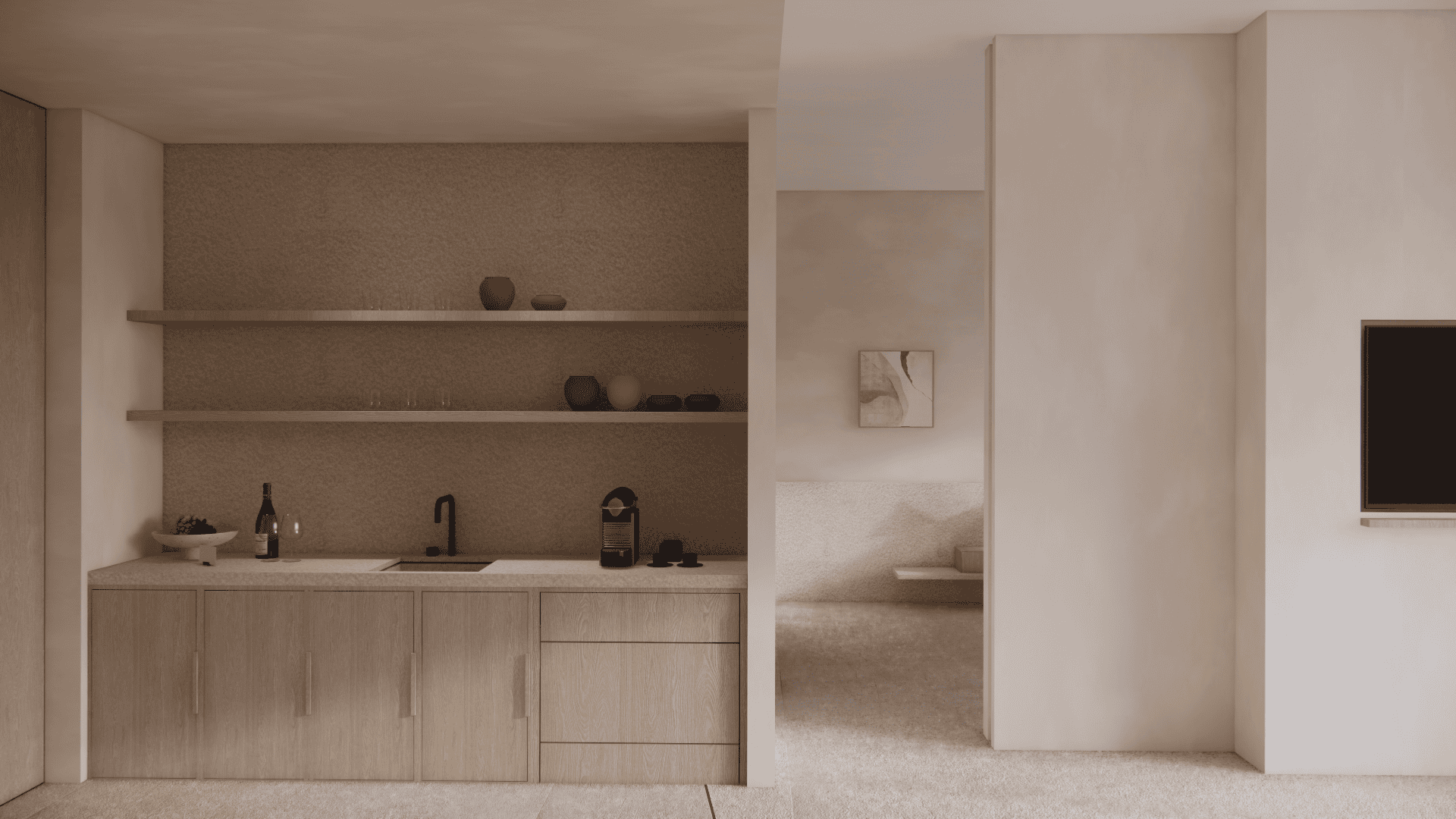 a bathroom with white walls