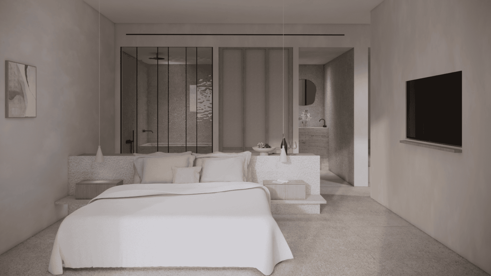 a large white bed in a room