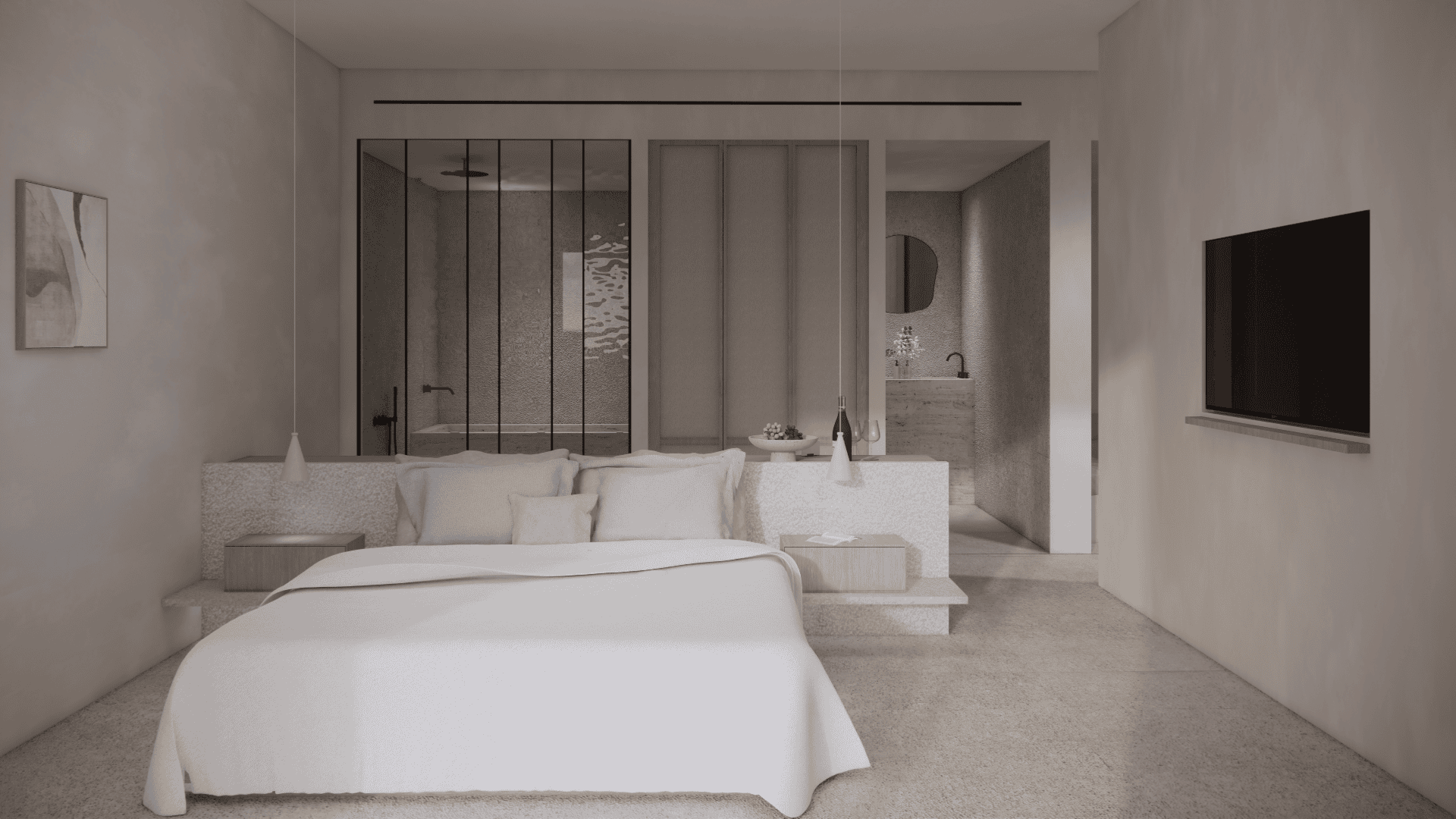 a large white bed in a room