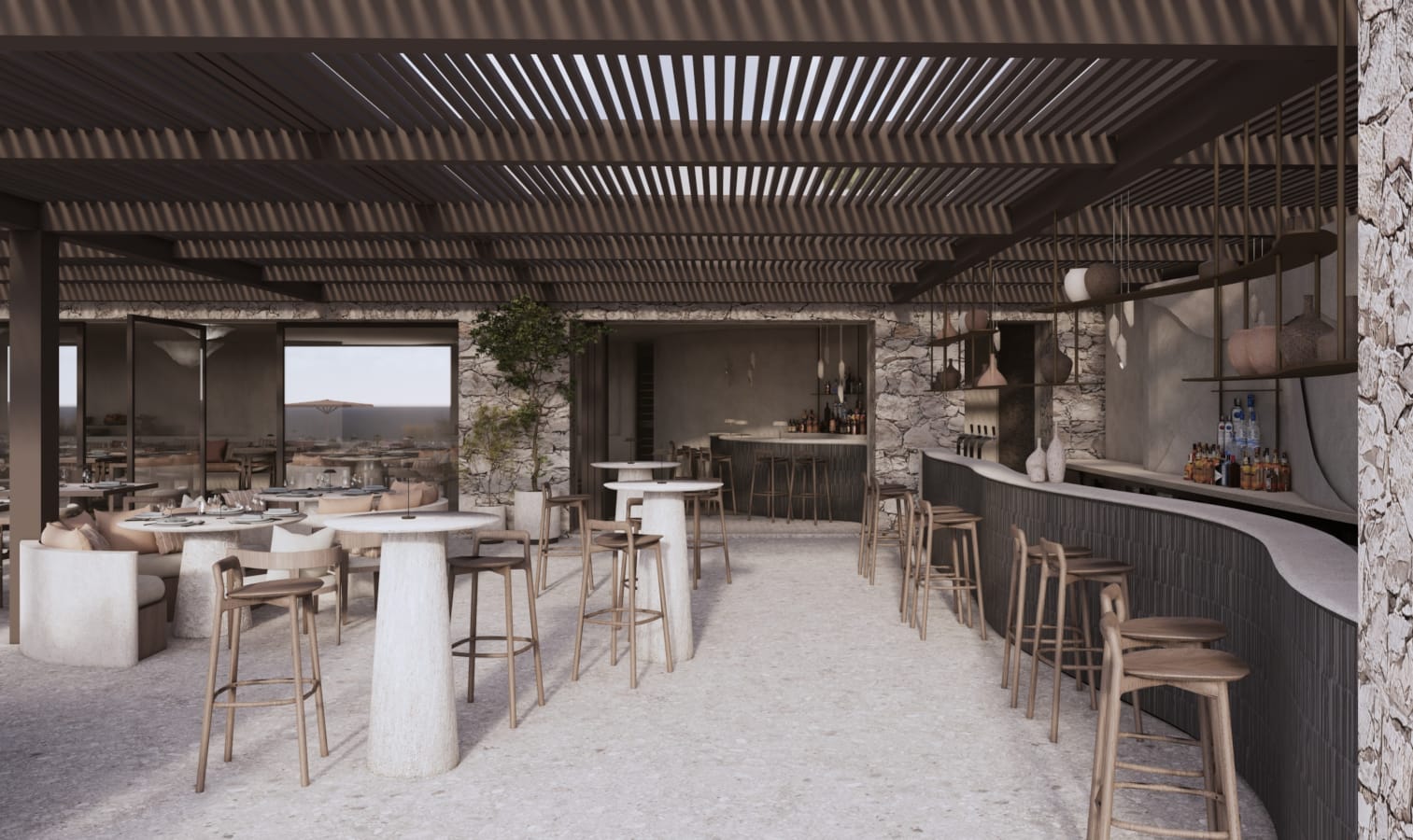 a room with tables and chairs