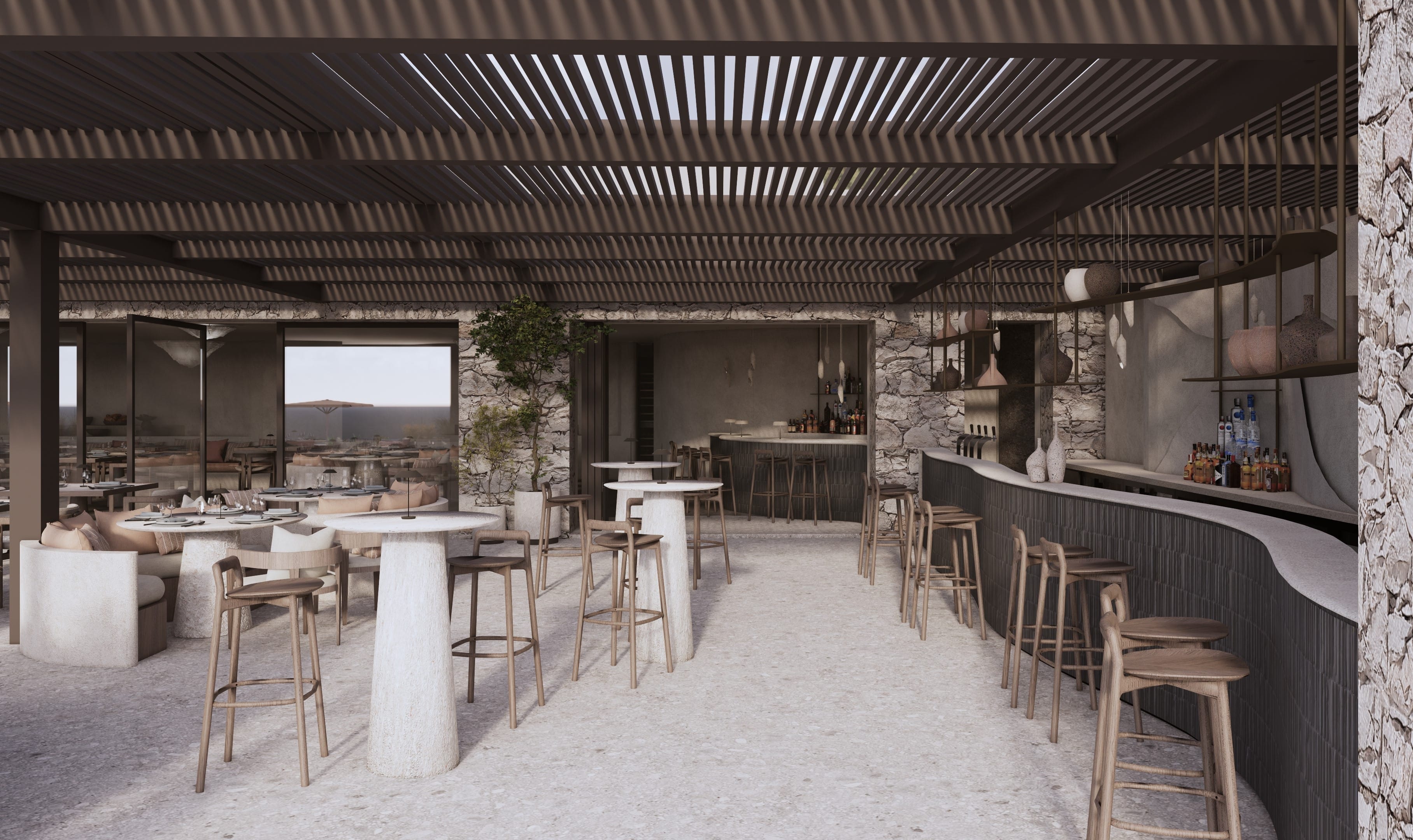 a room with tables and chairs