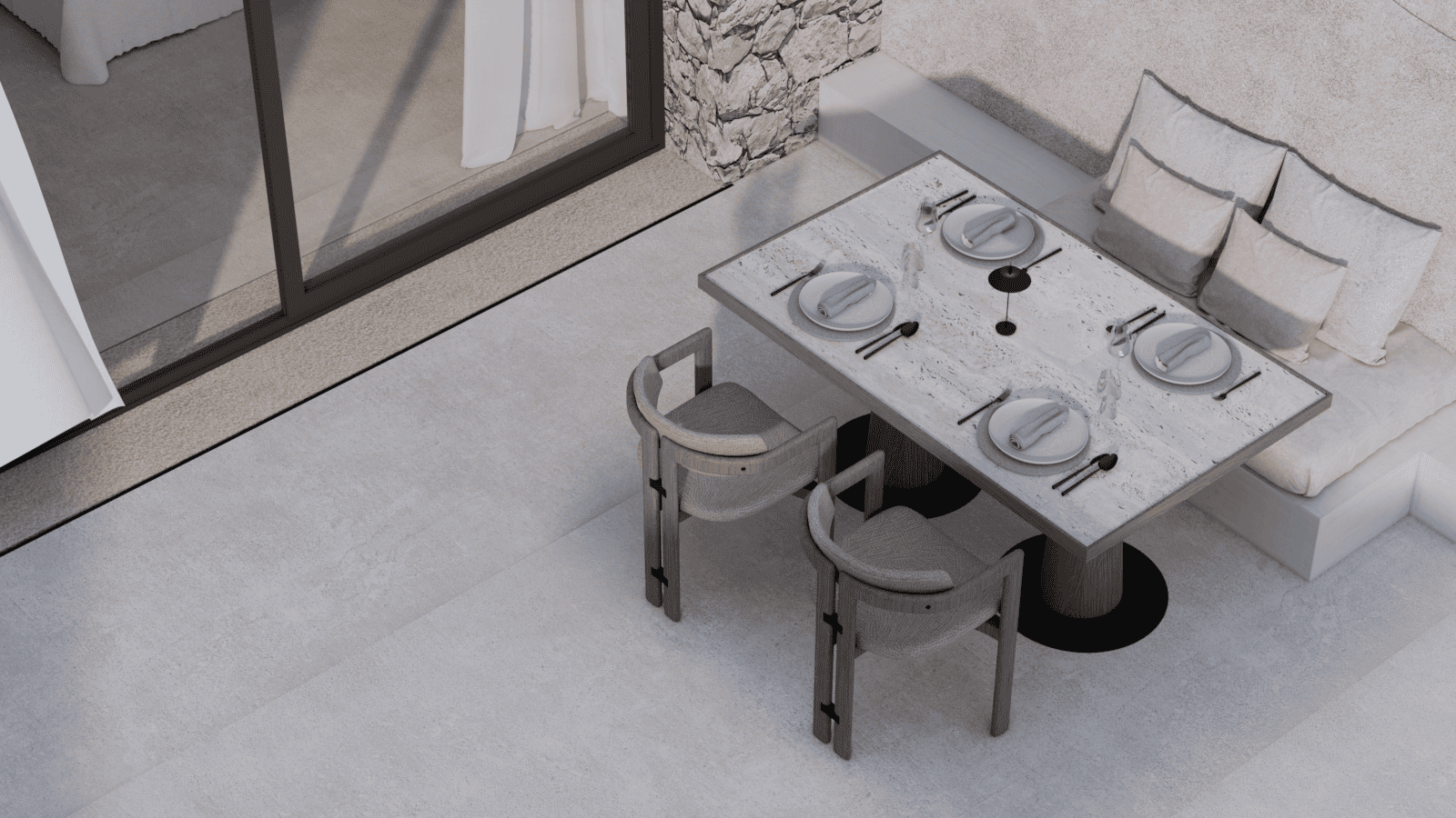 a white table with chairs around it