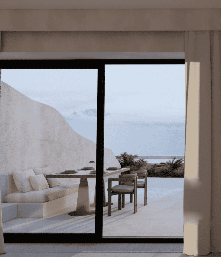 a view of the ocean from a window