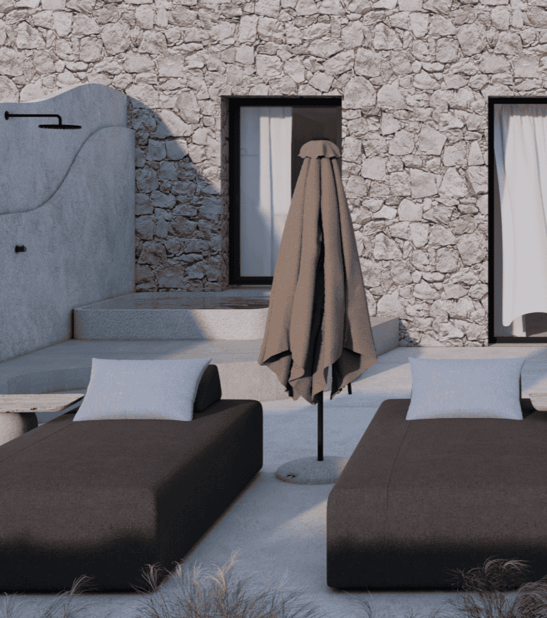 a room with a couch and a table with a cloth over it