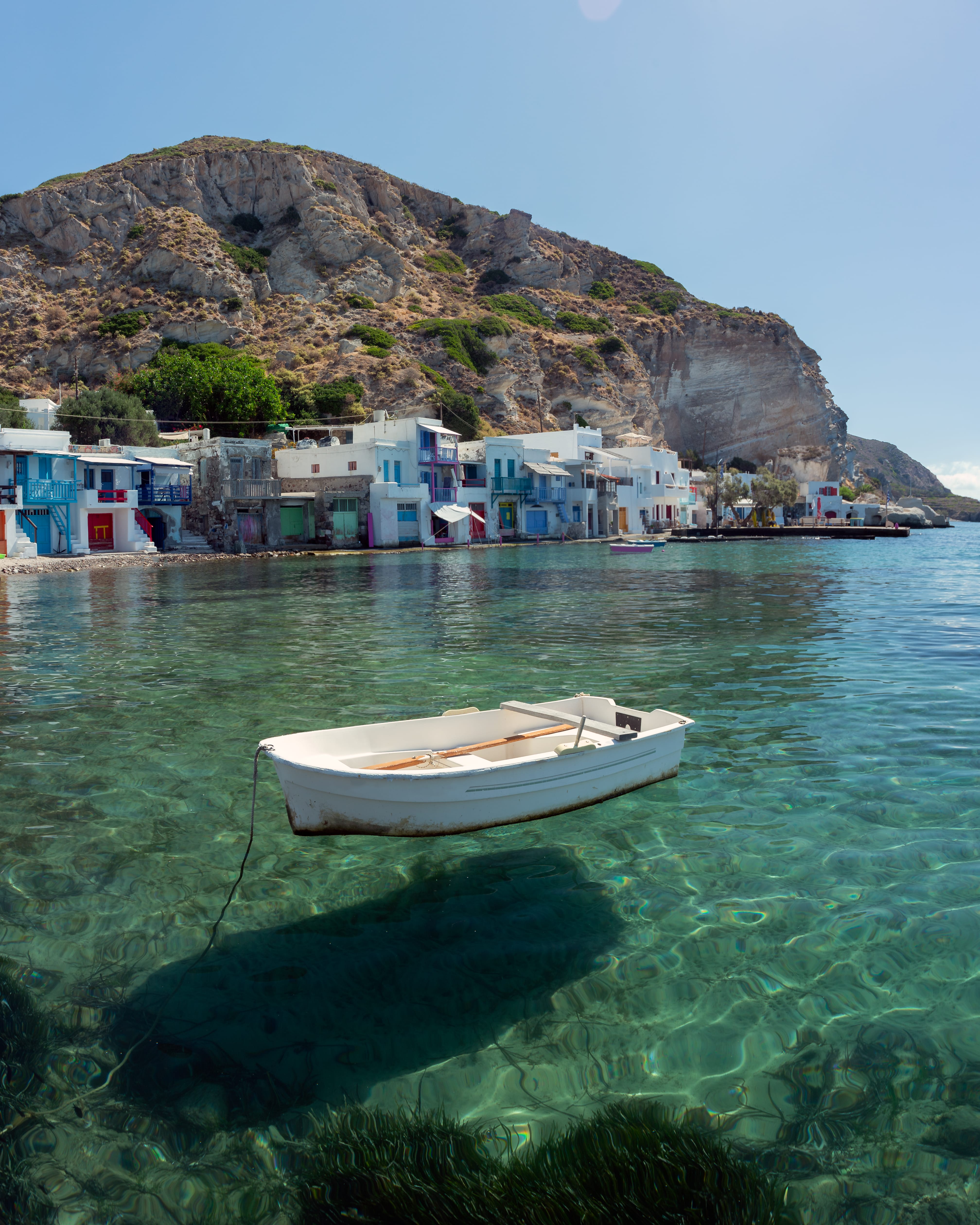 a boat sits in the water
