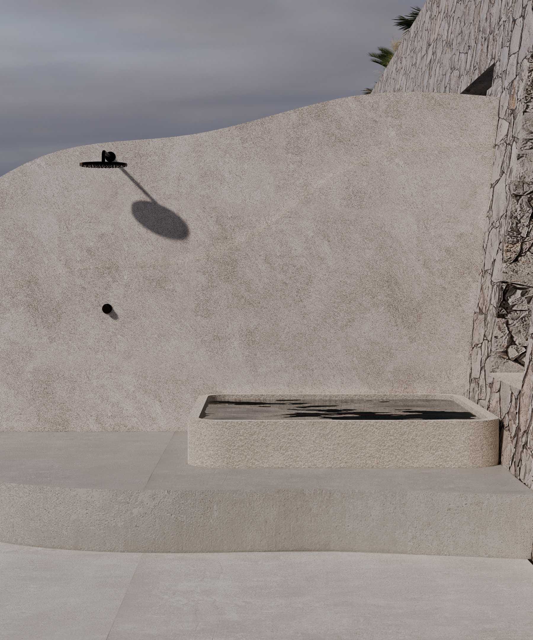 a stone wall with a stone staircase