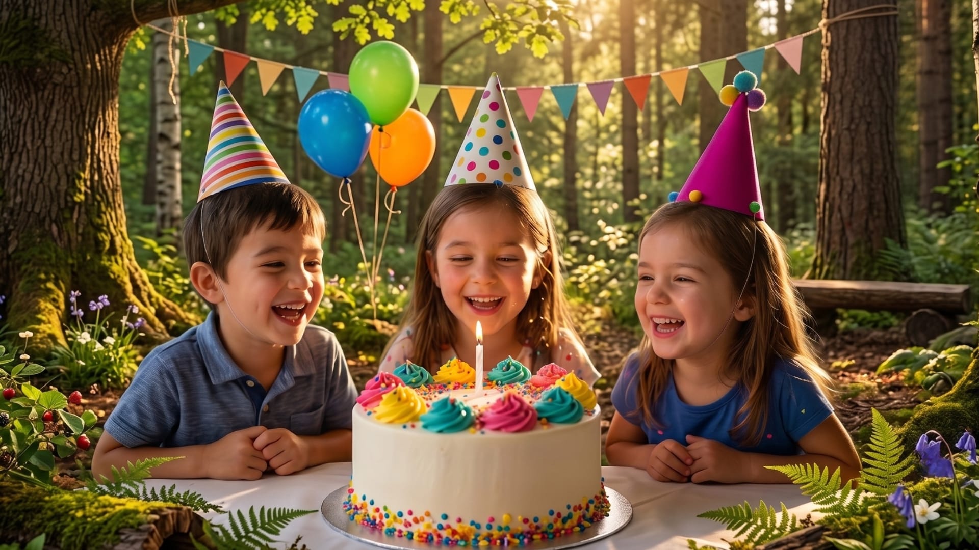 a group of kids in front of a birthday cake