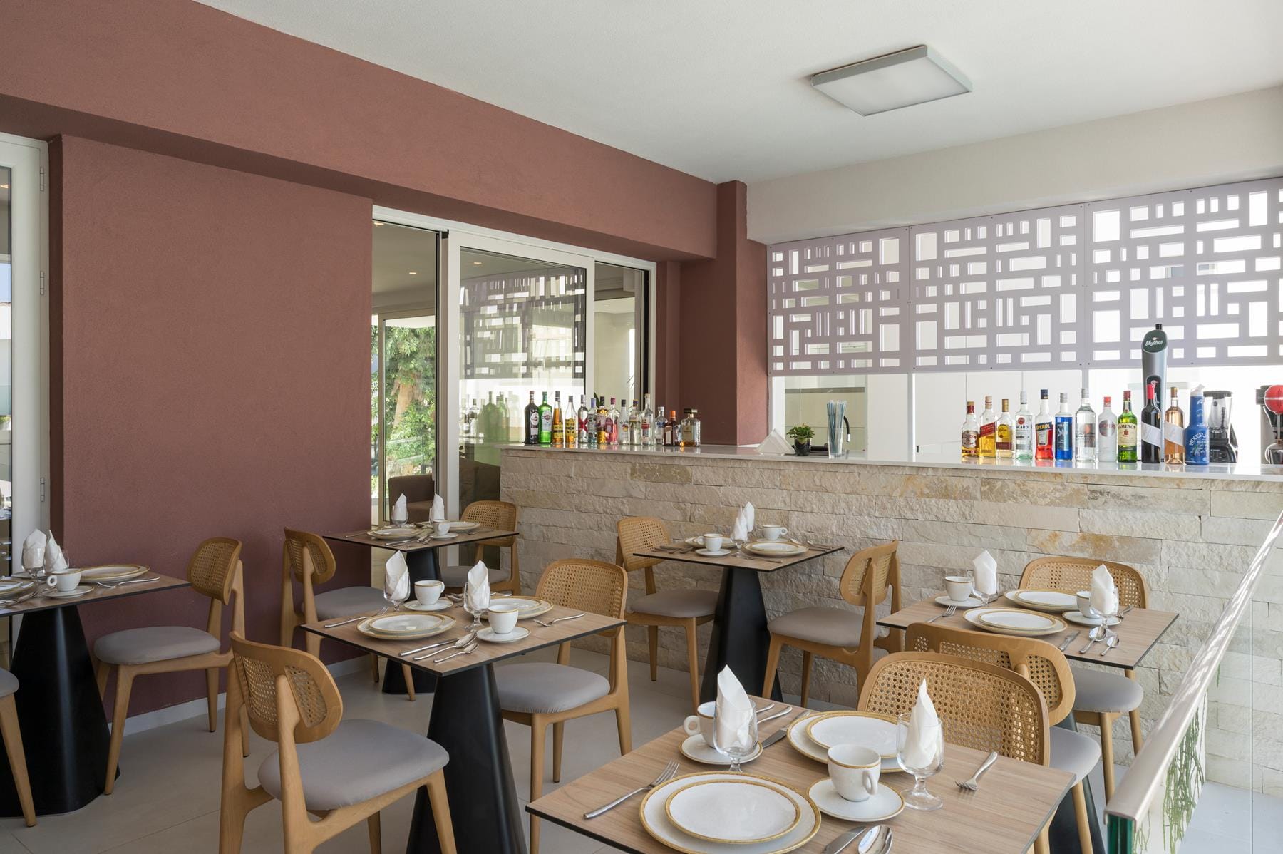 a room with tables and chairs