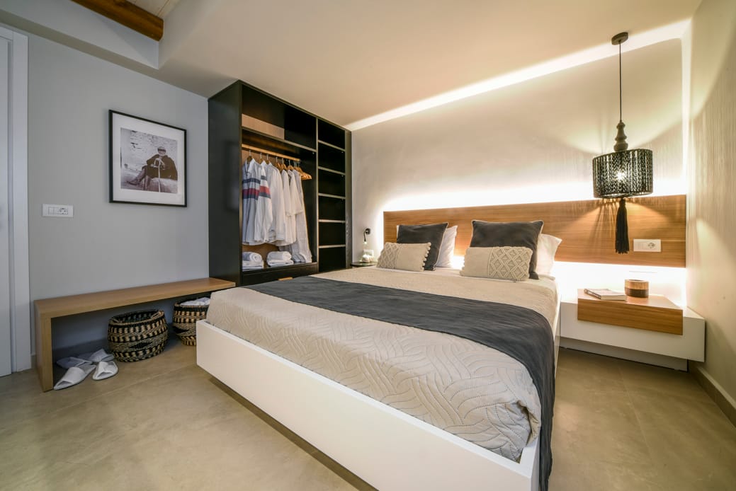 a bedroom with two beds