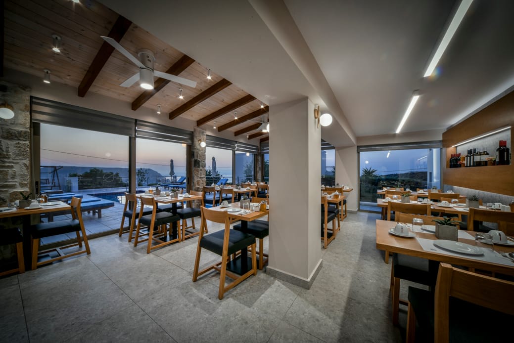a room with tables and chairs