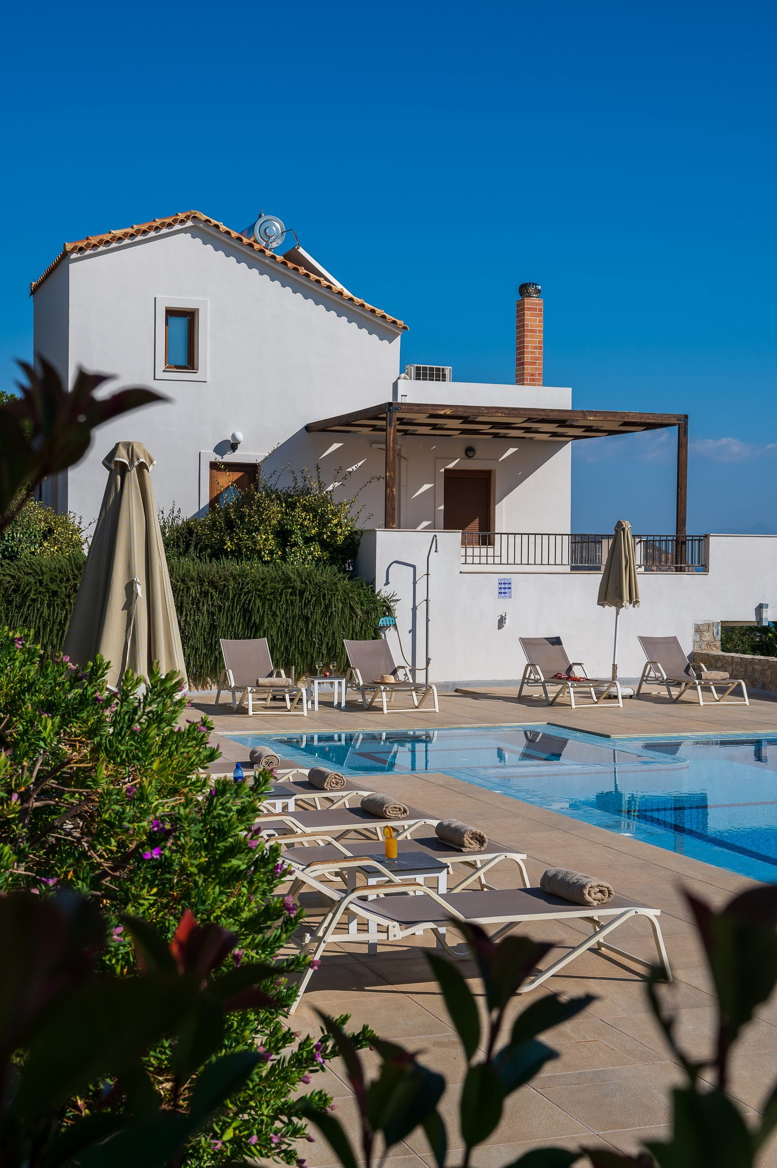 a pool and a house