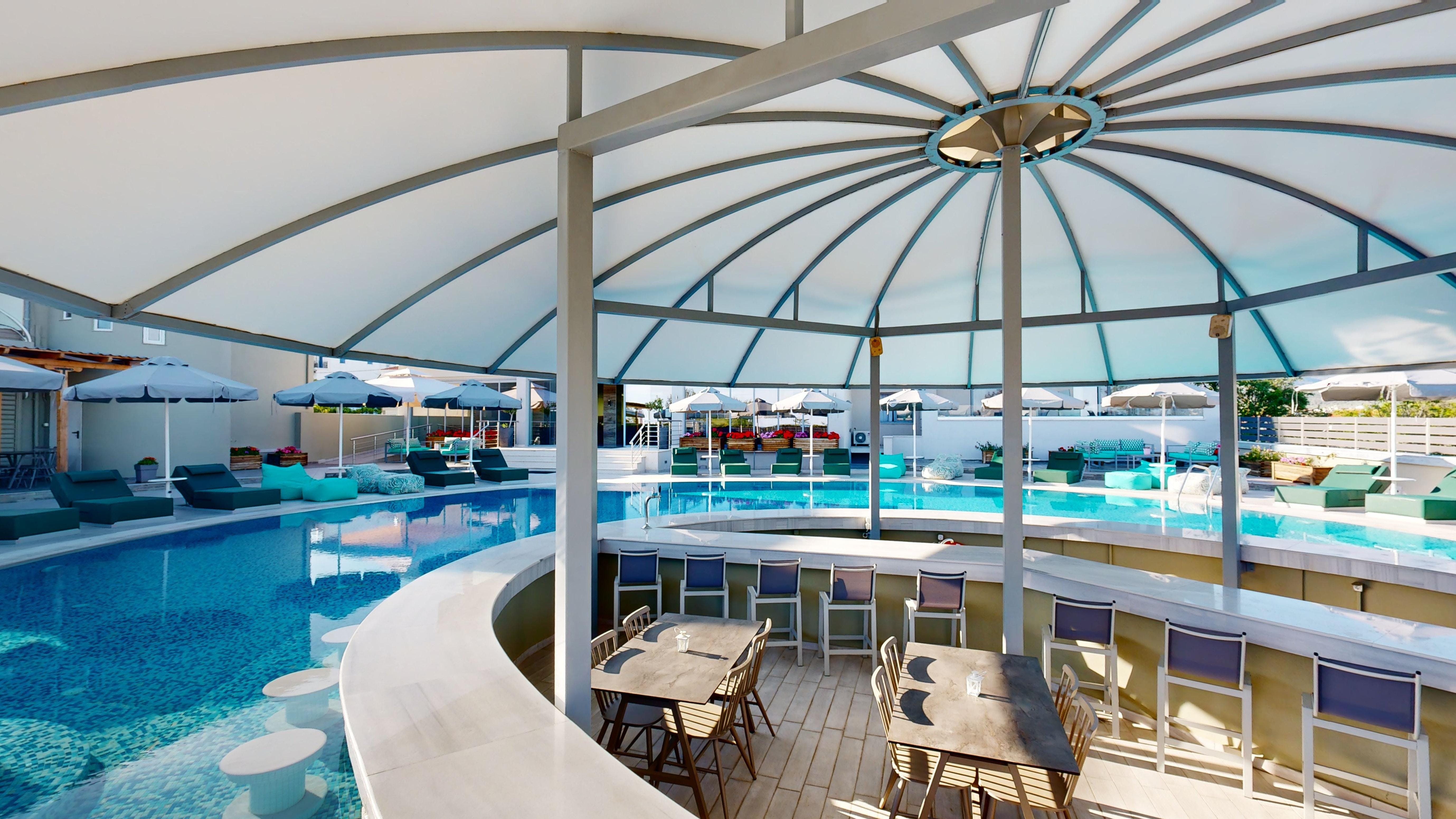 a pool with a covered area