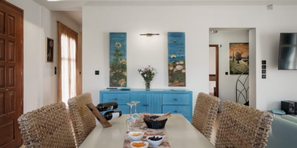 a living room with a couch and a table