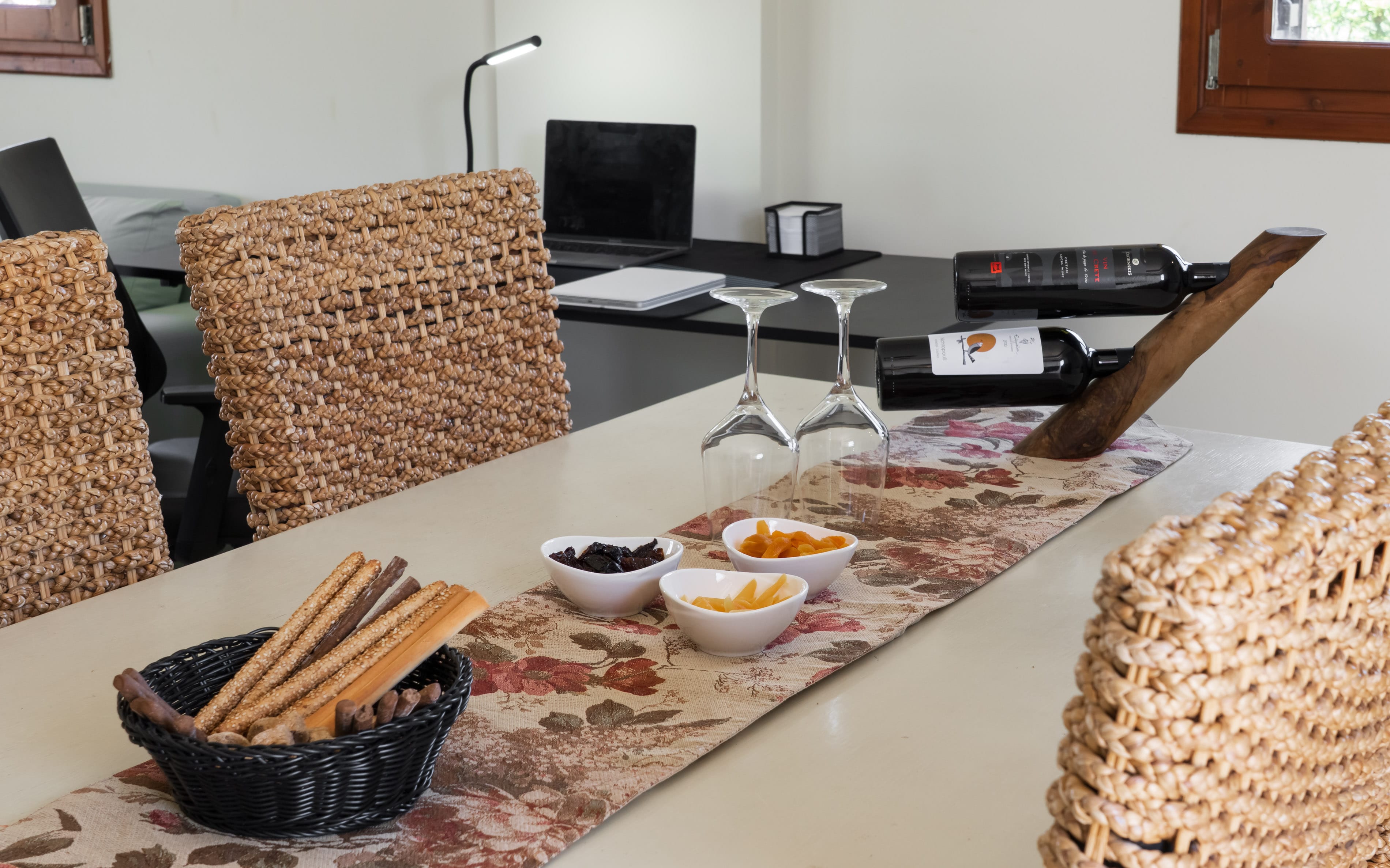 a table with food and glasses on it