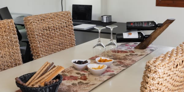 a table with food and glasses on it