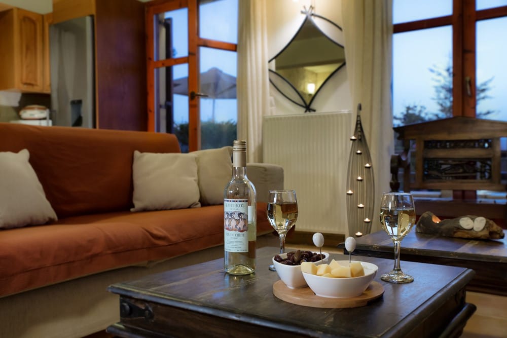 a living room with a couch and table