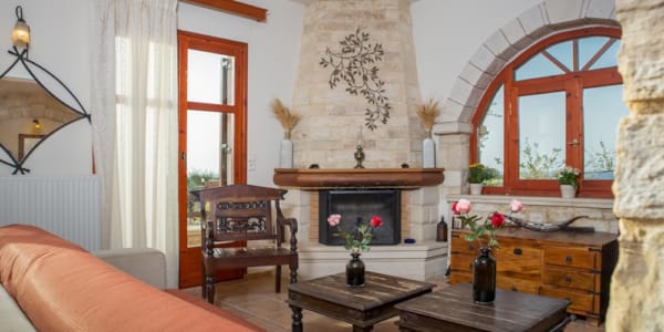 a living room with a fireplace