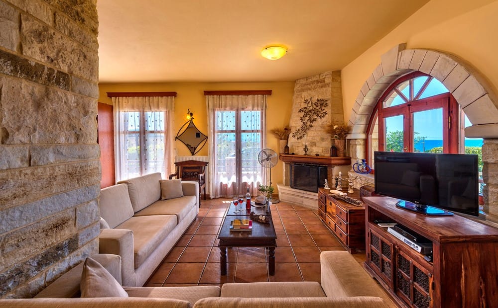 a living room with a fireplace