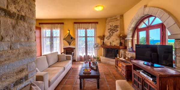 a living room with a fireplace