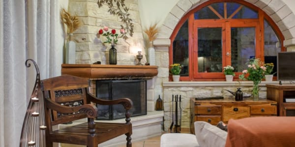 a living room with a fireplace