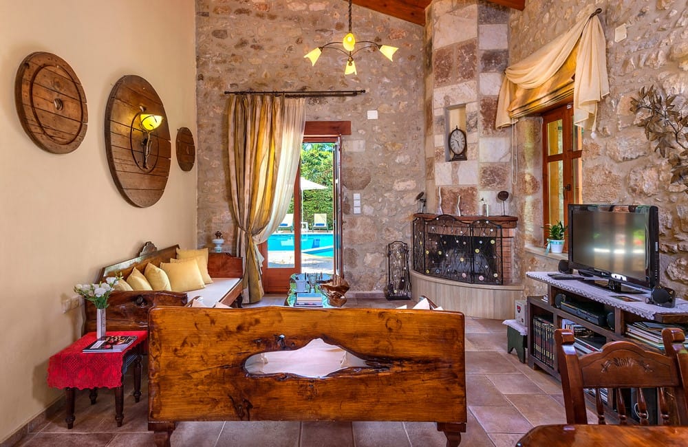 a living room with a fireplace