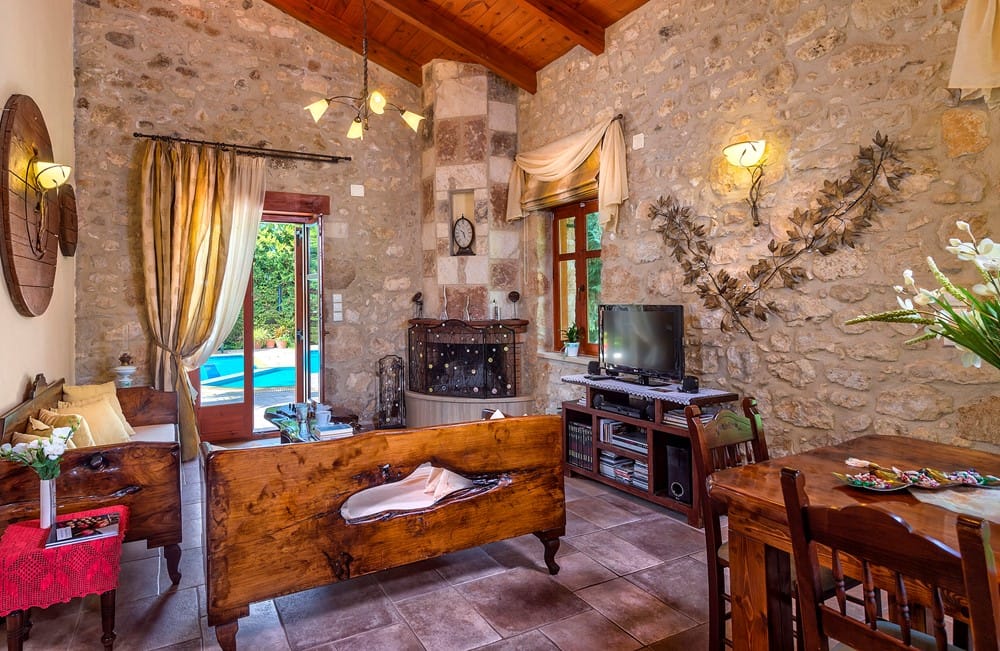 a living room with a fireplace