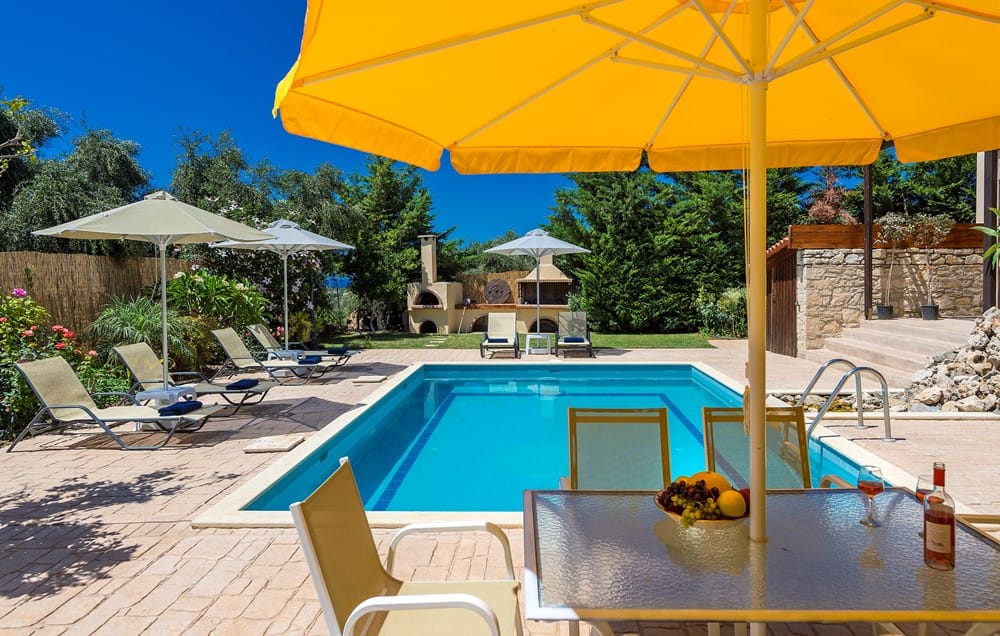 a pool with umbrellas and chairs