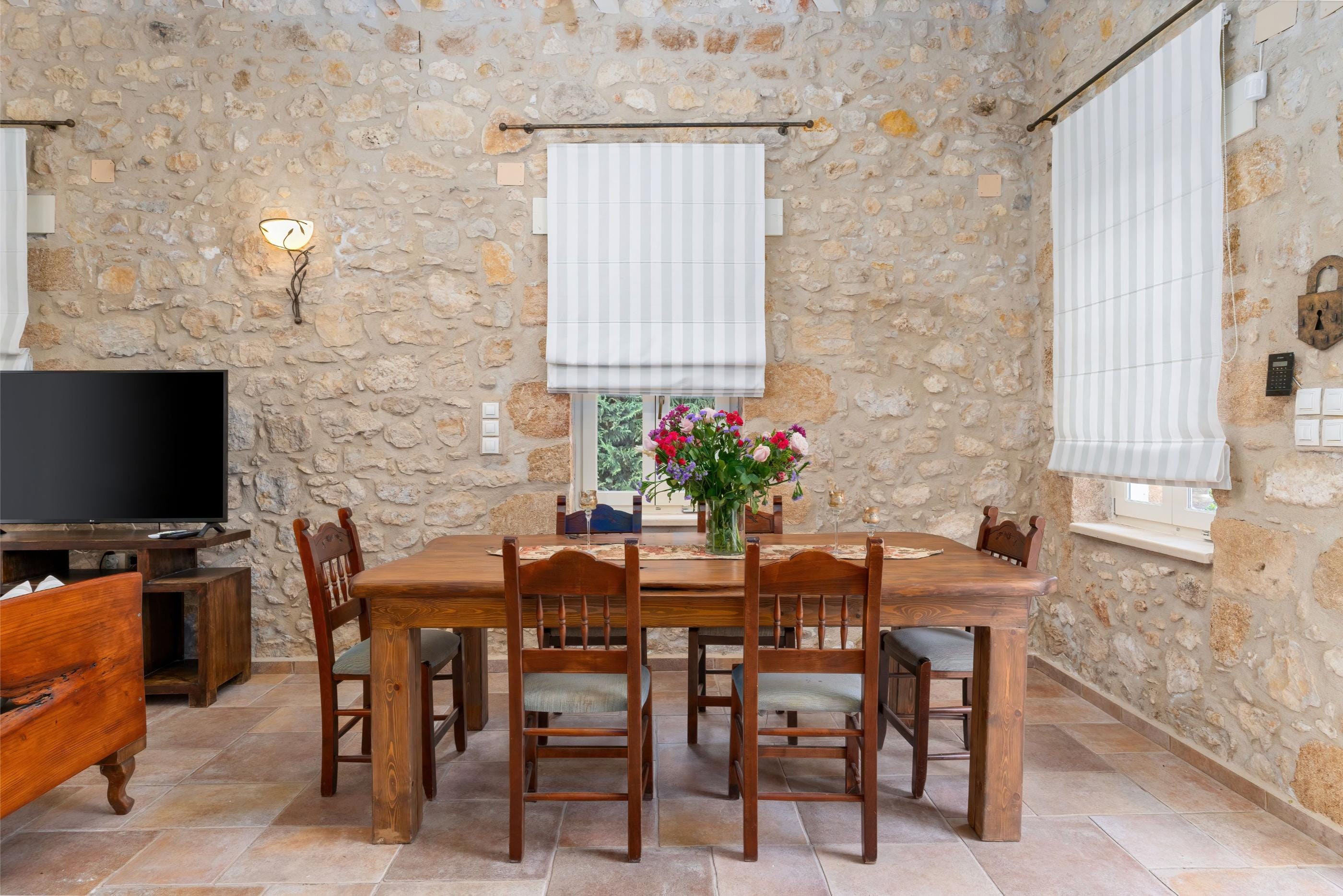 a dining table with chairs around it
