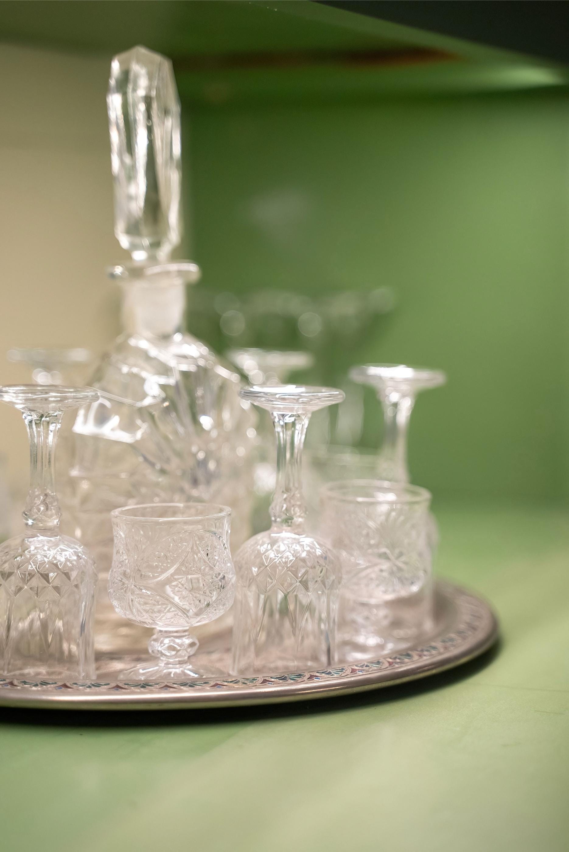 a group of glass vases