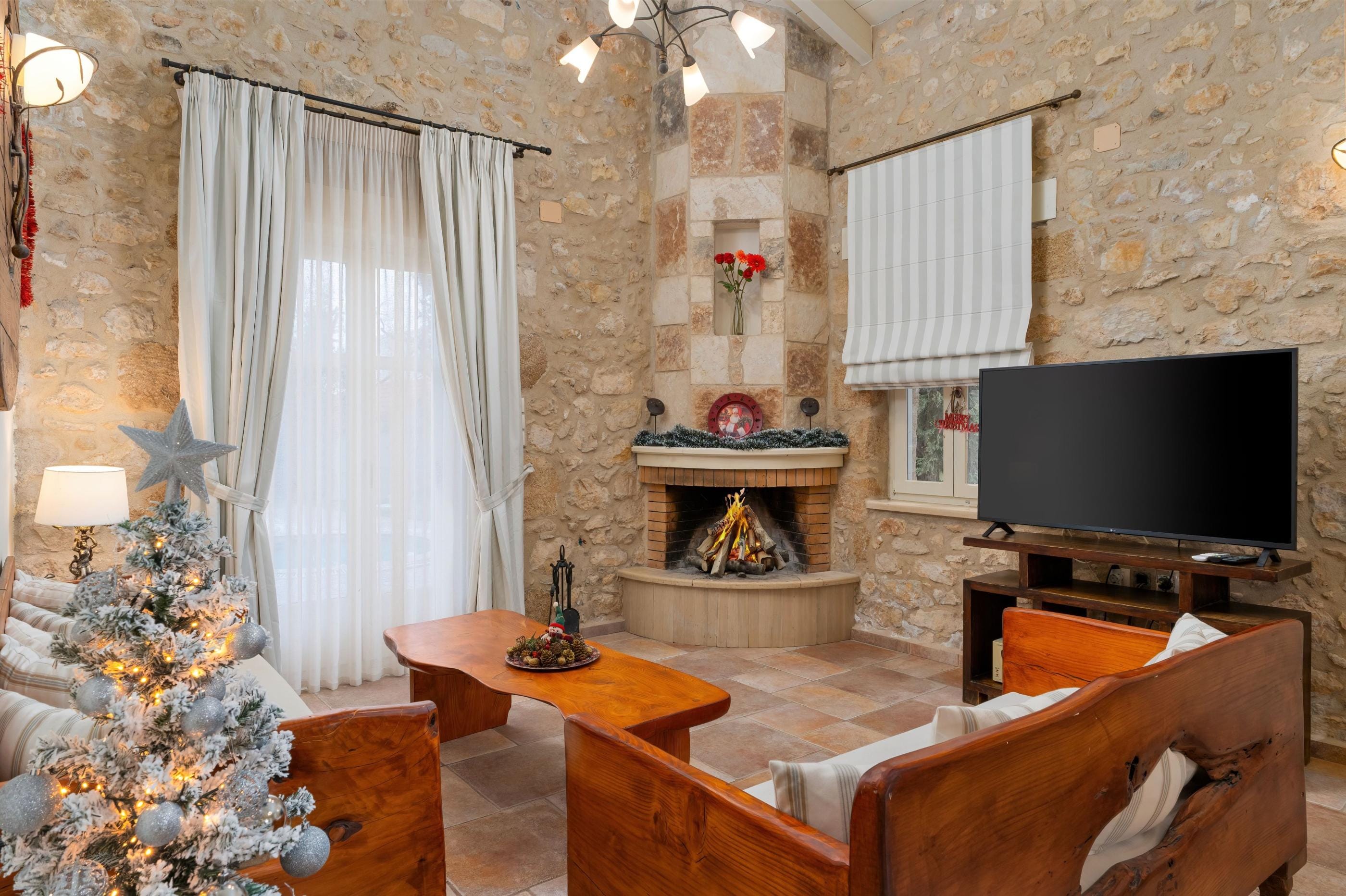 a living room with a fireplace