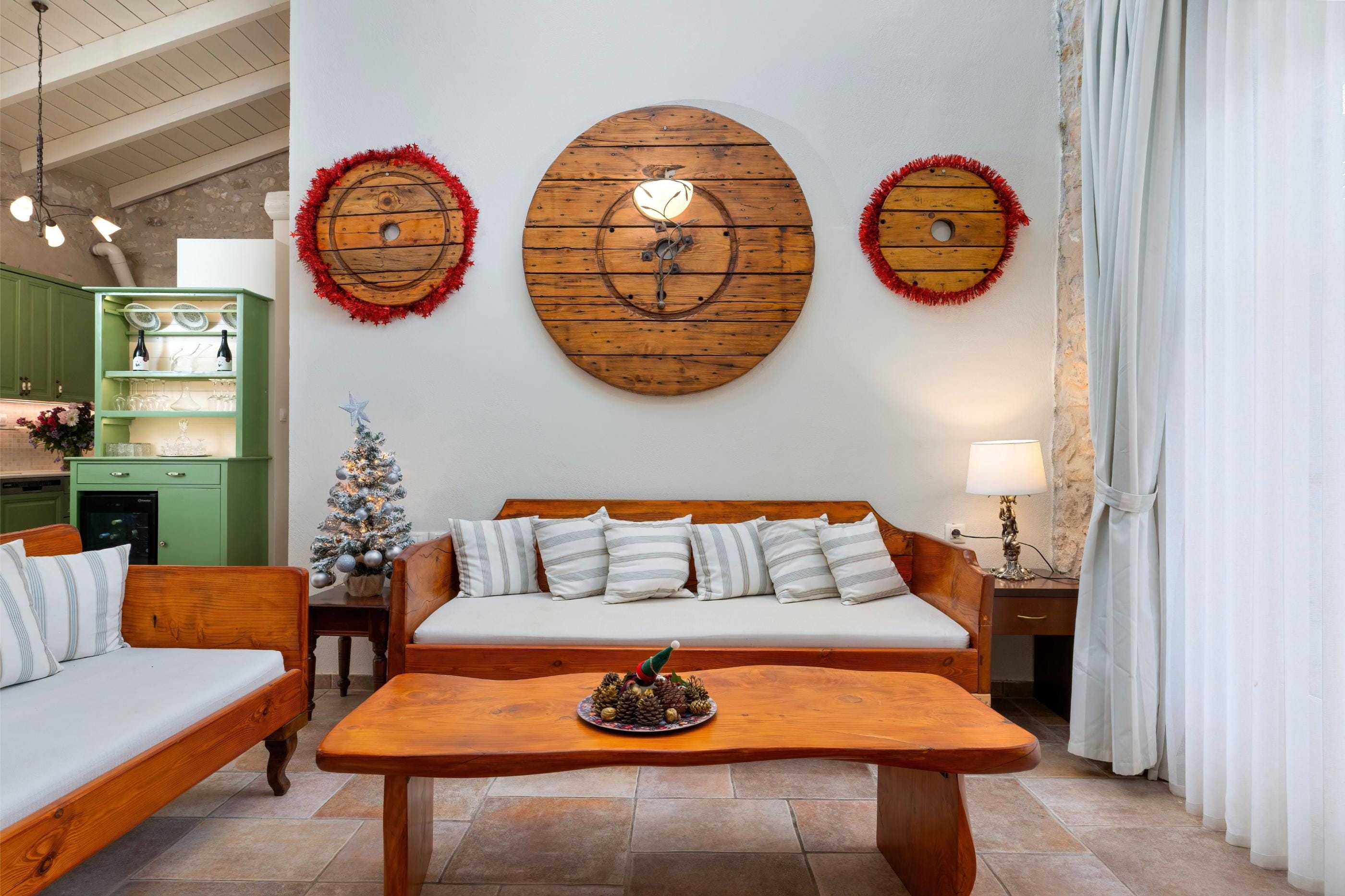 a living room with a couch and a table