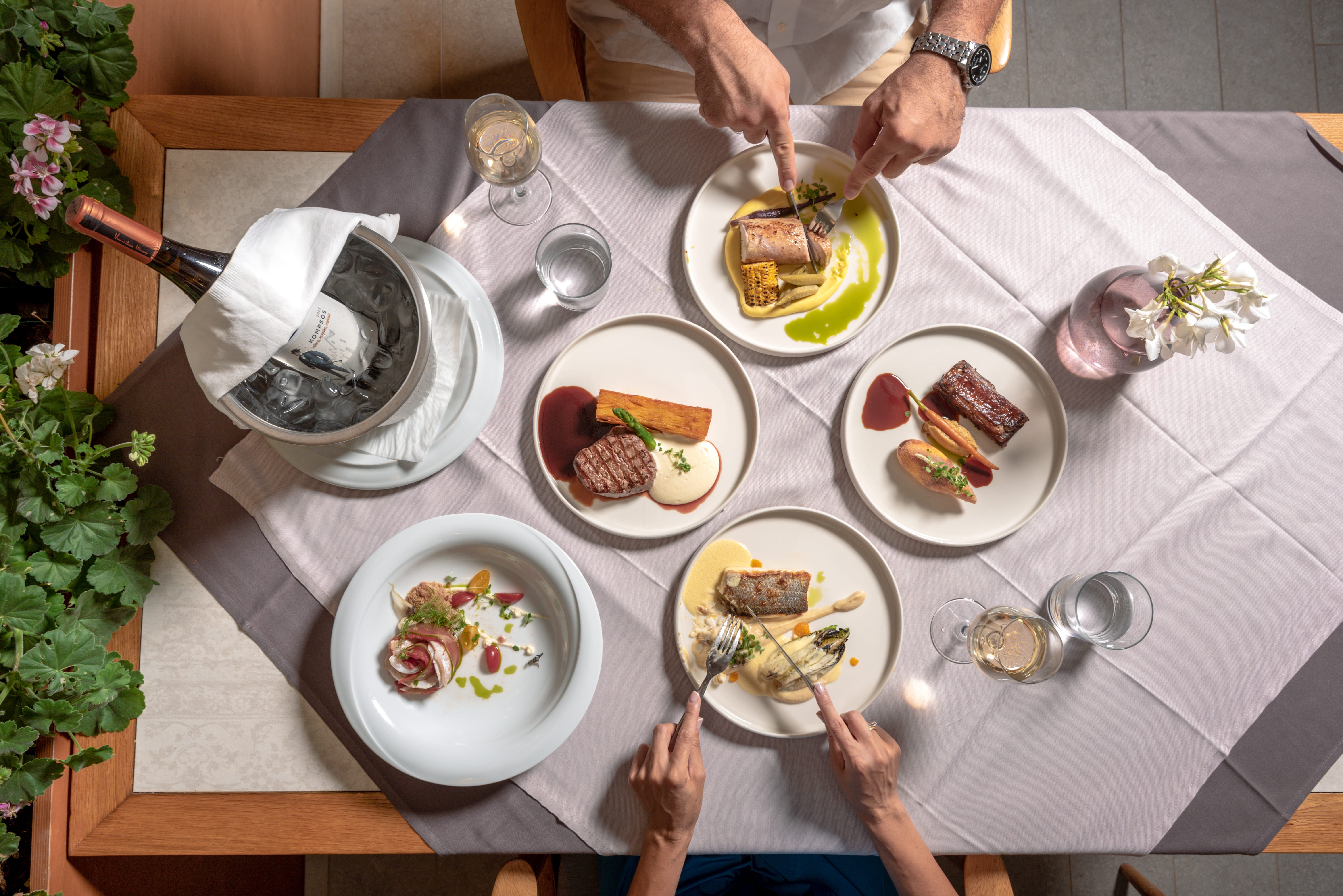 a table with plates of food